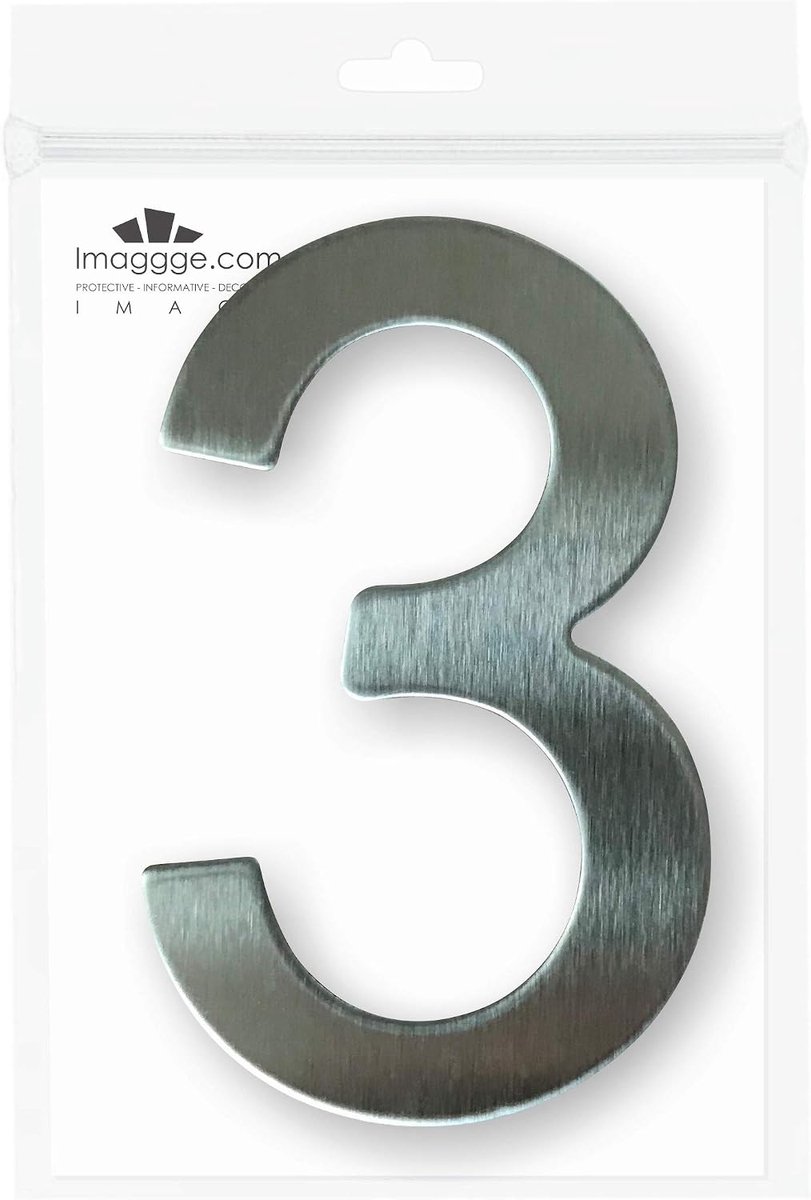 House number or apartment - brushed stainless steel - self-adhesive - 7.5 cm high - number 3 - ShopVlot