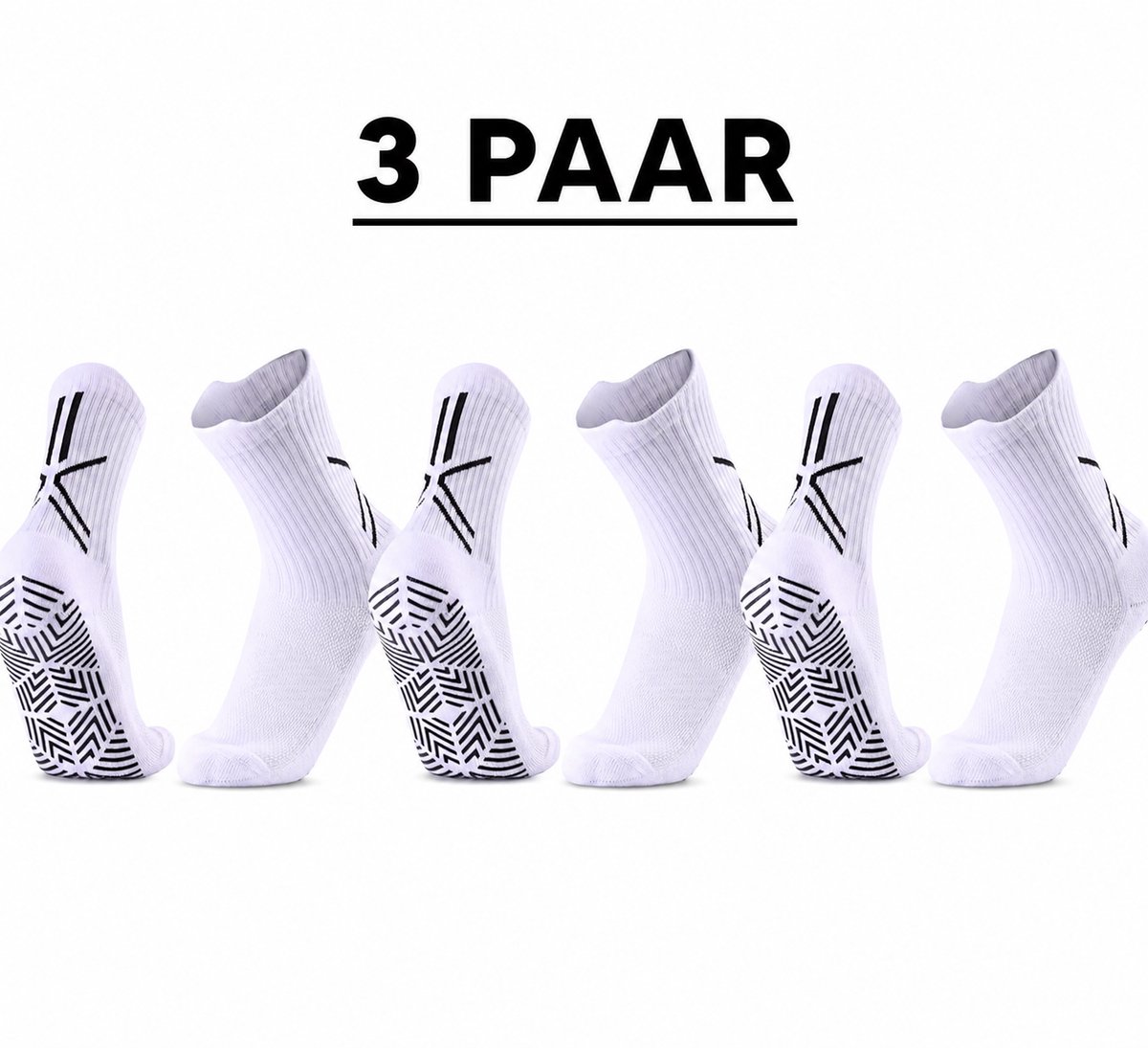 Gripsokken 3 Paar Wit (39-45) – Antislip Sportsokken voor Voetbal, Fitness & Pilates – Anti-Blaren – ProForm Performance Pro