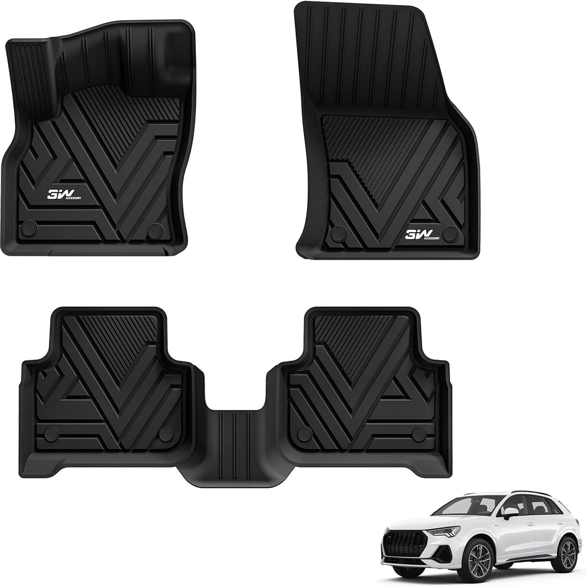 3W Custom Floor Mats for 2019-2024 2025 Audi Q3 S F3, TPE All Weather Floor Covering for Q3 1st and 2nd Row Full Set - ShopVlot