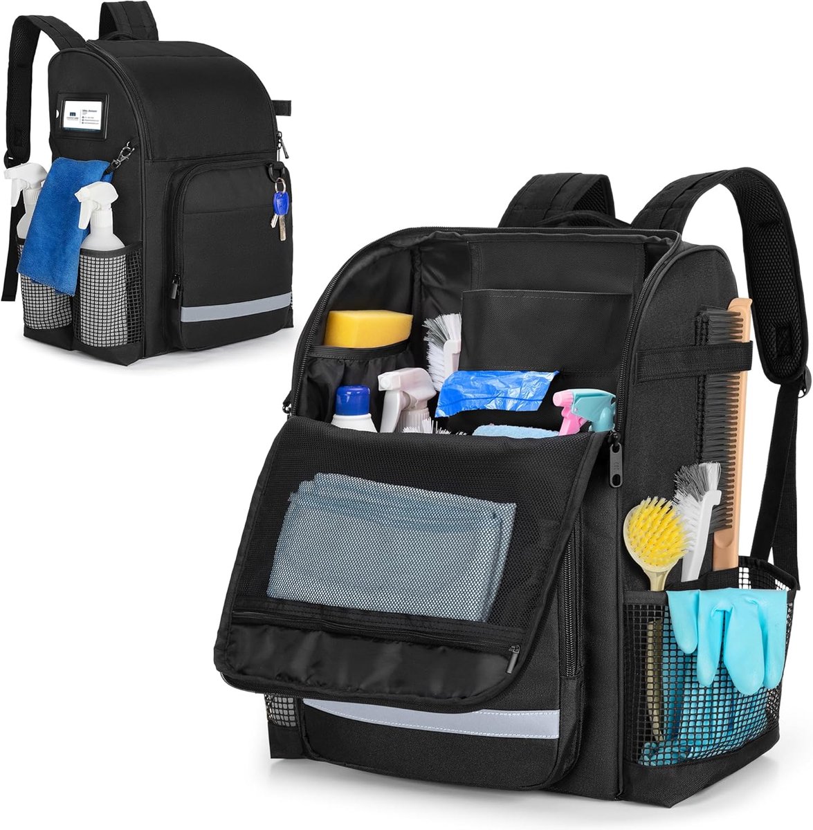 LoDrid Cleaning Bag, Black, M, modern - Grote schoonmaakorganizer met meerdere vakken, verstelbare schouderbanden met - ShopVlot