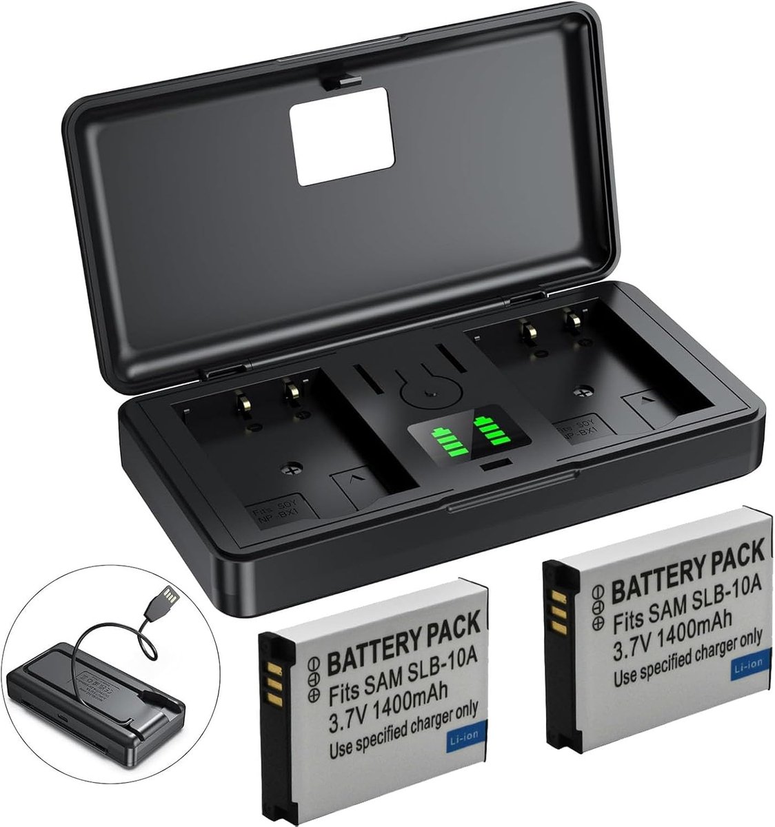 2pcs SLB-10A (1400mAh) Battery Charger (Includes Two Batteries) Compatible with Samsung WB150F WB850F EX2F WB200F - ShopVlot