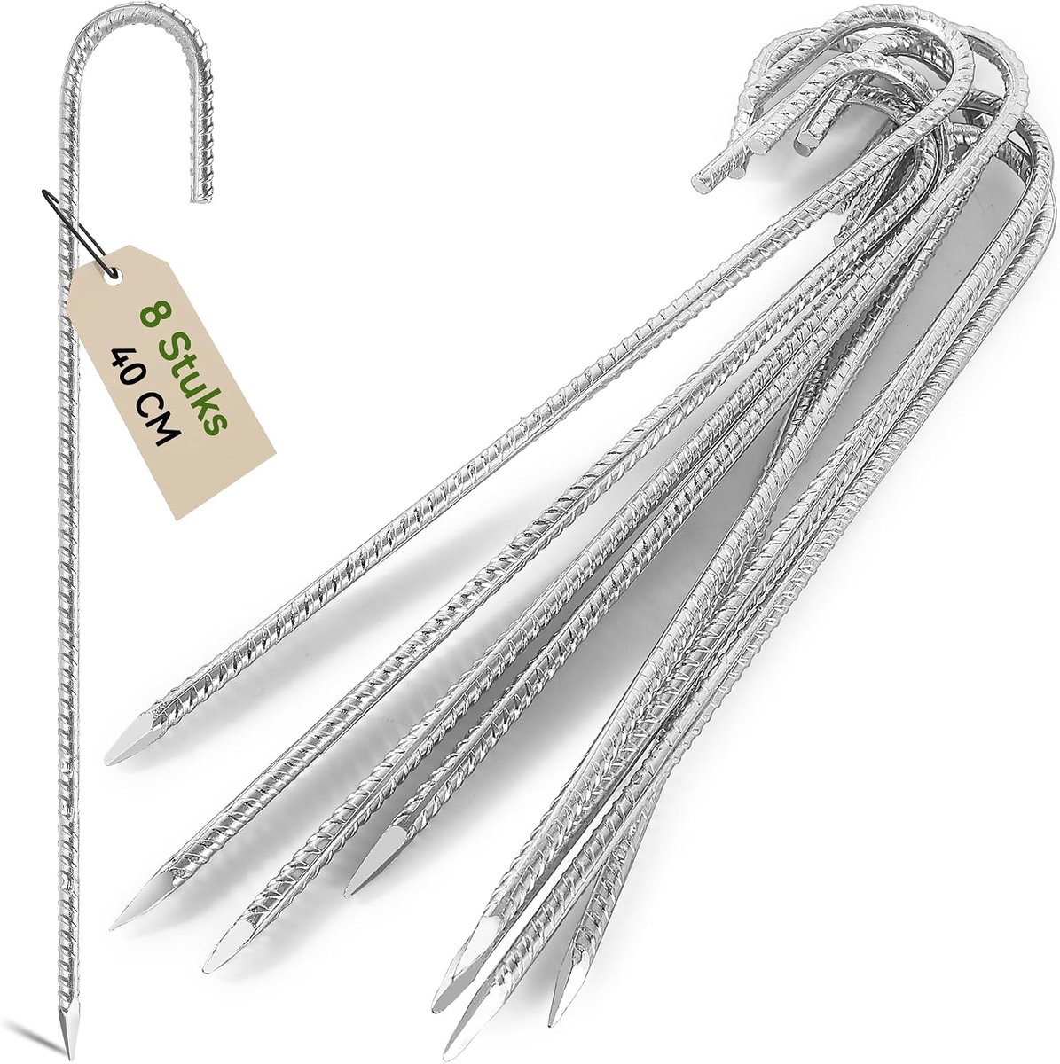 8Pcs 40cm Heavy Duty Zinc Plated Steel Anchor Pens, Stainless Steel with J Hooks for Trampoline Tent, Suitable for - ShopVlot