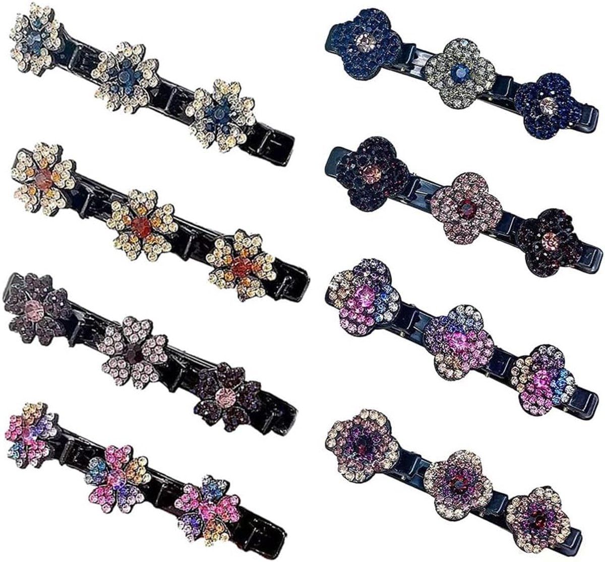 8 Pcs Glittering Crystal Braid Hairpins Multi-Clip Hairpins Double Layer Hairpins Women Non Slip Hair Pins Glittering - ShopVlot