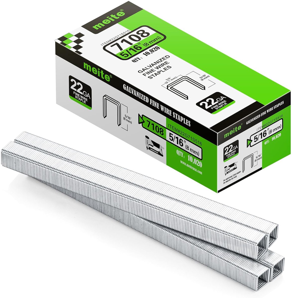 meite 22 Gauge 71 Serie 9,1 mm Kroon 8 mm Pootlengte Verzinkte Nietjes voor Meubelstofferingstacker, 10.020 stuks/doos - ShopVlot
