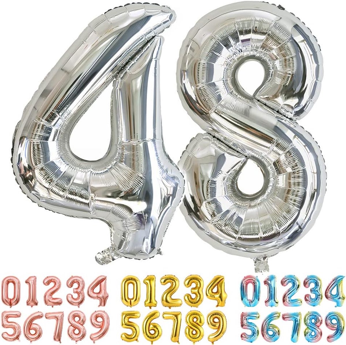 Foil globe, number 48, 84, silver, huge numbers 0, 1, 2, 3, 4, 5, 6, 7, 8, 9, 10-19, 20-29, 30-39, 40-49 - ShopVlot