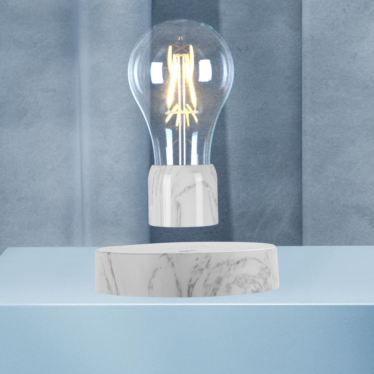 Floating Light Bulb, Floating Wireless LED Lamp Desk Lamp Magnetic Levitation Rotation Light Bulbs (White Base) - ShopVlot