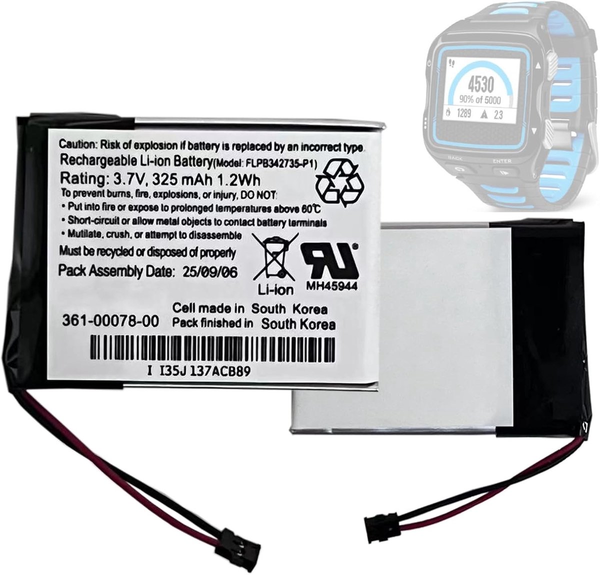 Replacement Battery 361-00078-00 Compatible with Gar-min Forerunner 920XT Smartwatch Watch Model: FLPB342735-P1 - ShopVlot