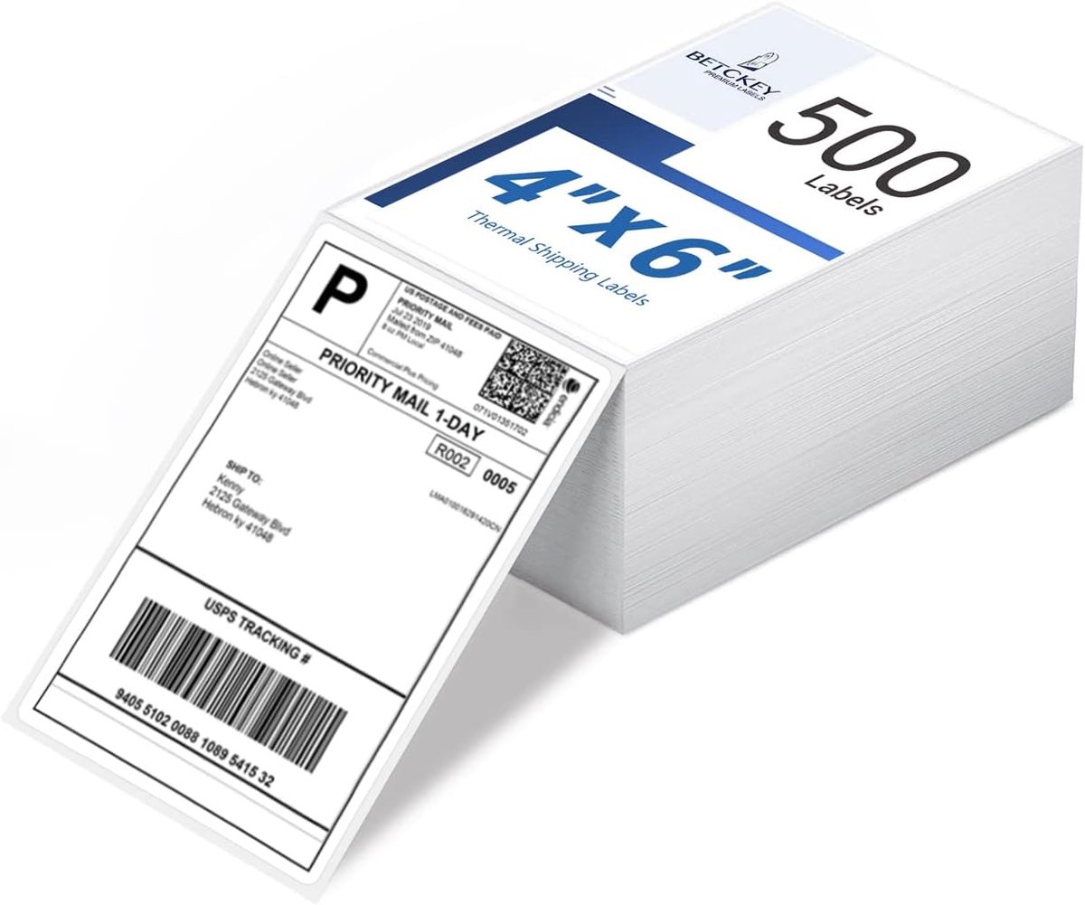 BETCKEY - 102mm x 152mm, Thermo Direktversand Labels, Kommerzielles Grade mit Perforation, 4" x 6", 500 Fanfold Labels - ShopVlot