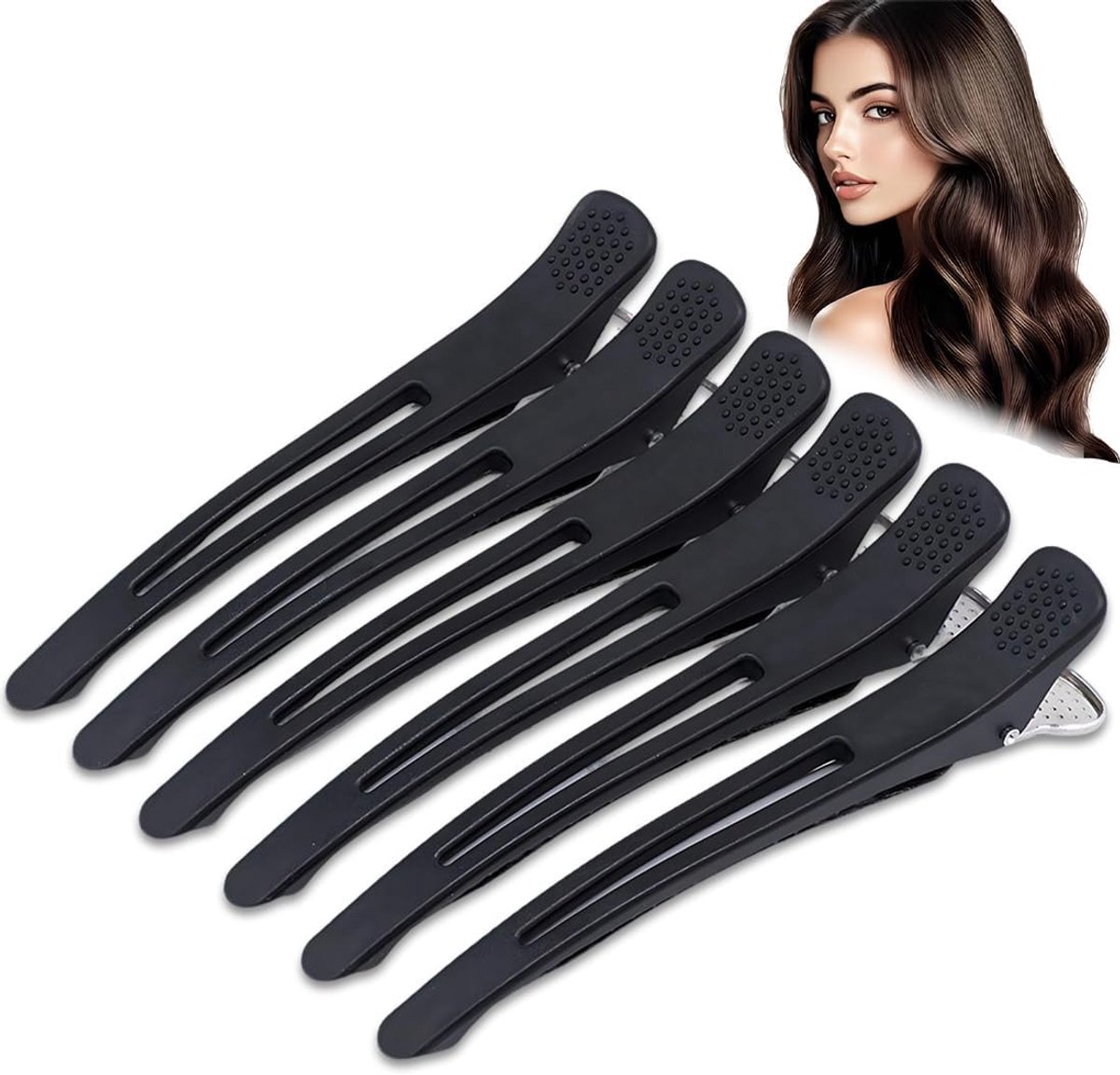 6 section hairpins, non-slip duck-billed hairpins, leaves no marks, silicone strips (black) - ShopVlot