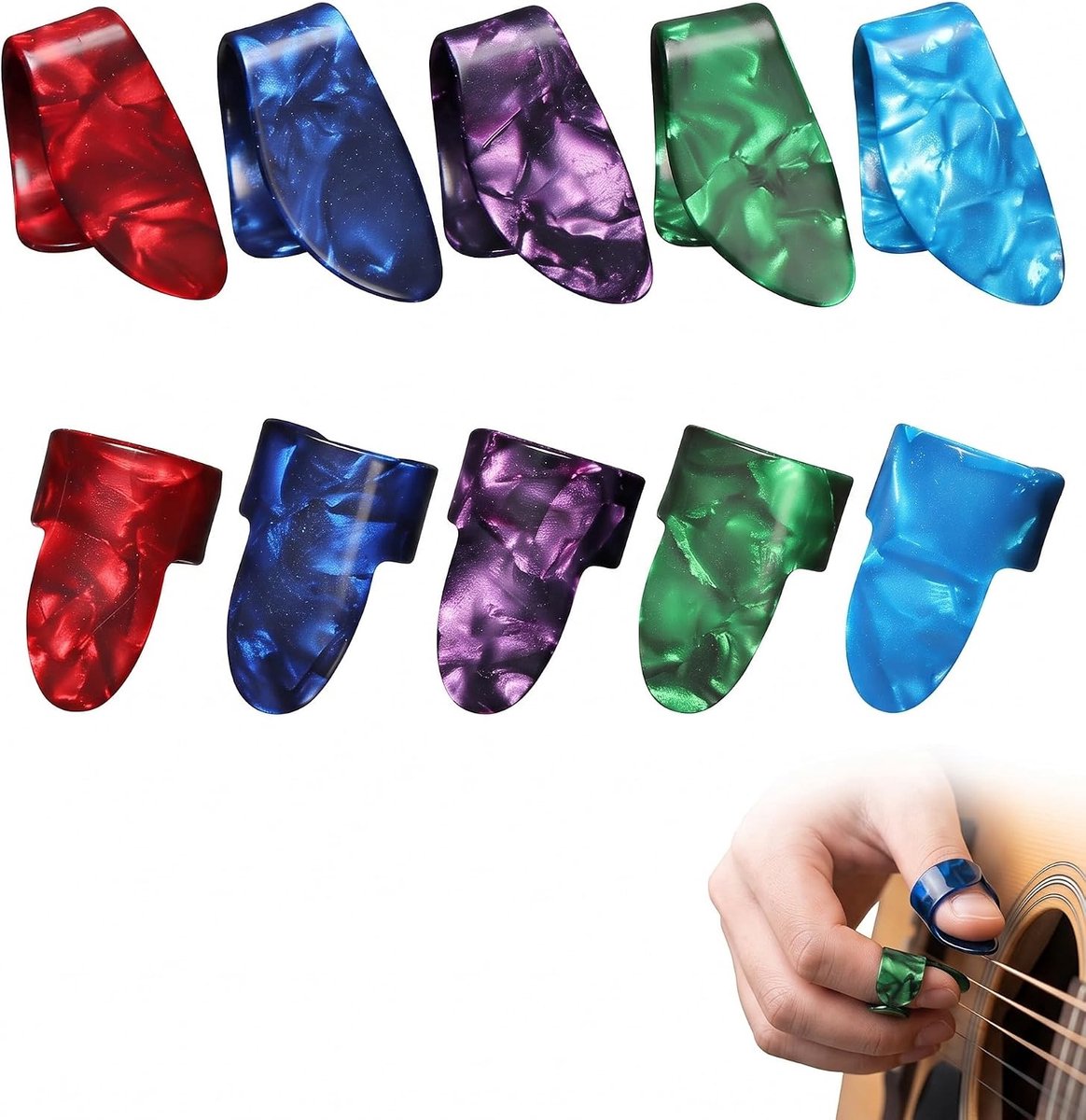 Set van 10 gitaarplectrums, vingerpicks, 5 duim en 5 wijsvinger picks, ergonomische plectrums & gitaarplectrums voor - ShopVlot