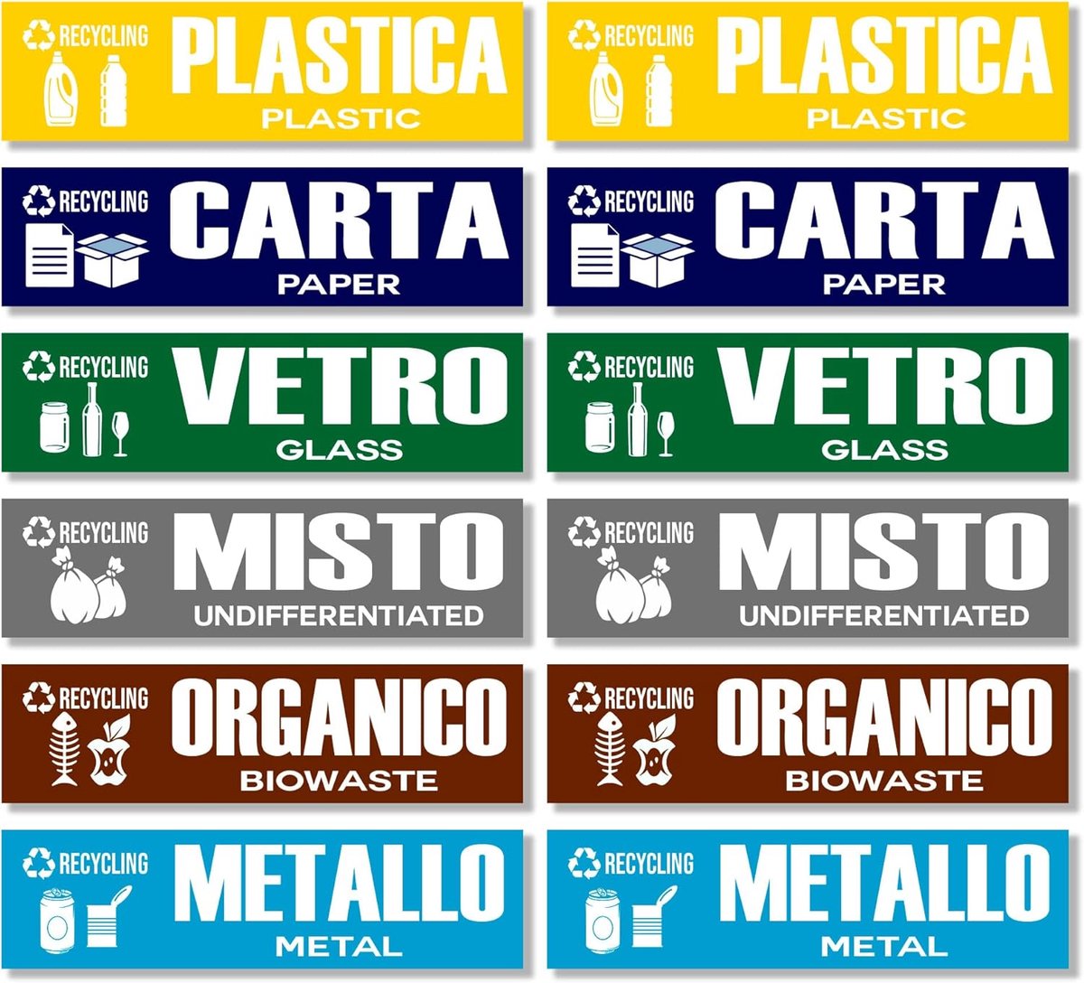 Afvalscheidingsstickers - 12 stuks - waterdicht PVC - eenvoudig recyclen van materialen - ShopVlot