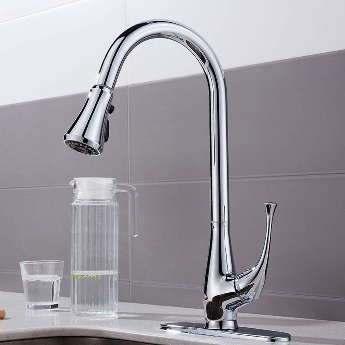 Keukenkraan met draaibare en uittrekbare functie - 304 roestvrij staal - voor warm en koud water - ShopVlot