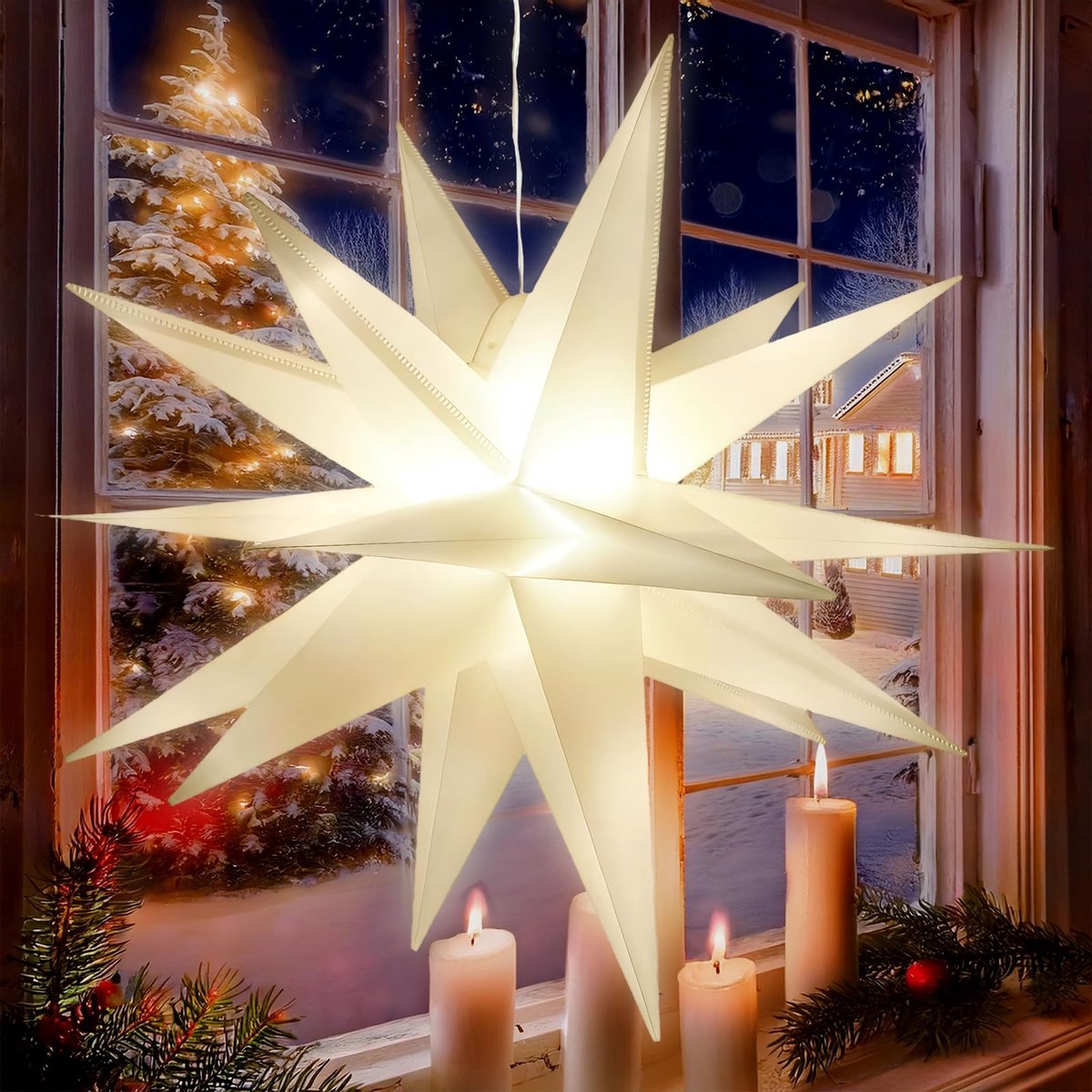 LED-Kerstster 40 cm - Warmgeel - Hangend - Perfecte raamdecoratie voor binnen en buiten - ShopVlot