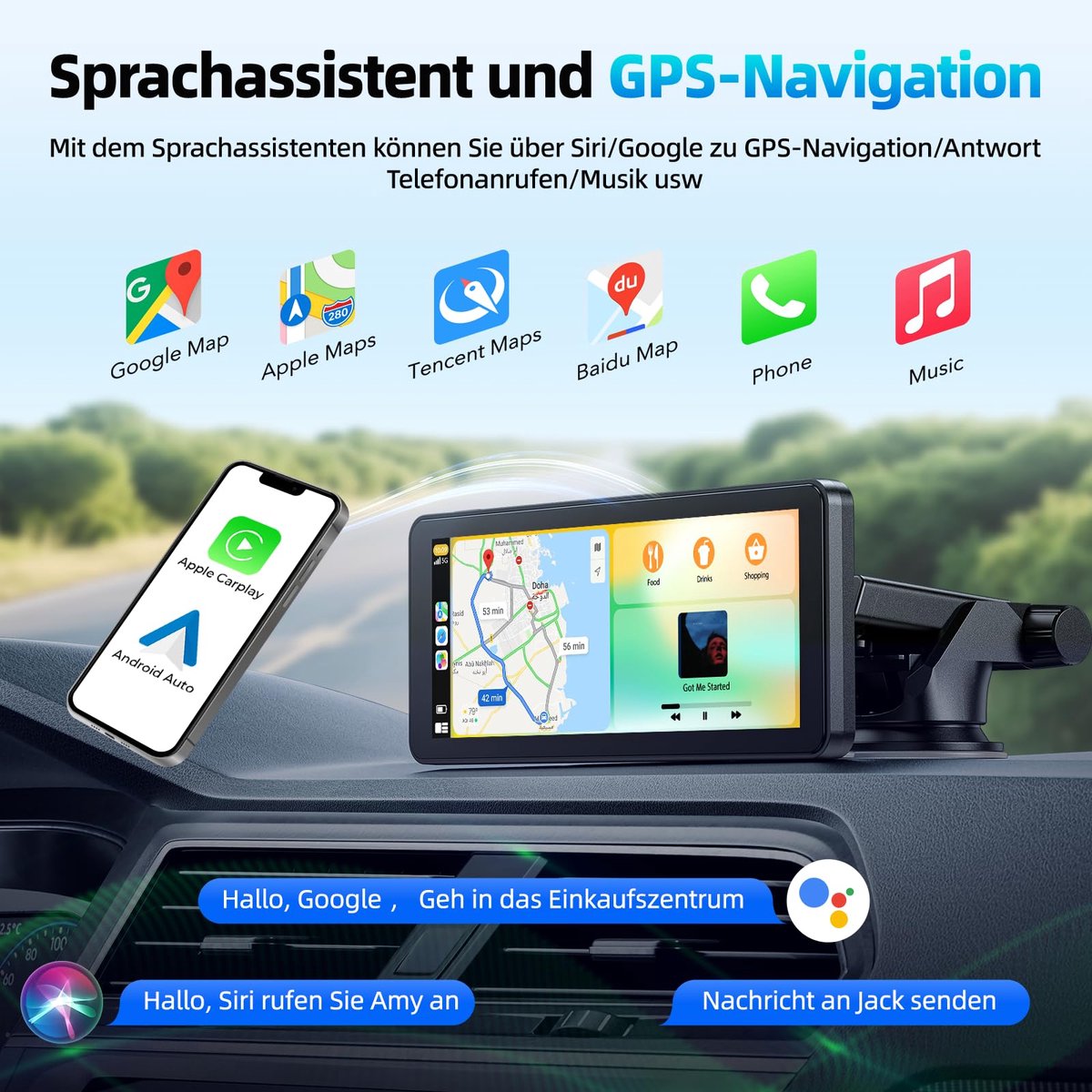Draadloze CarPlay Android Auto display 6,86 inch touchscreen - Live-navigatie - Bluetooth 5.0 - Muziekweergave - ShopVlot