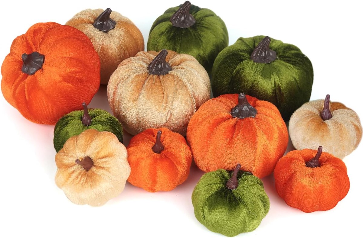 Neppompoenen set 12 stuks - diverse maten - kunstvezel - perfecte herfstdecoratie - ShopVlot