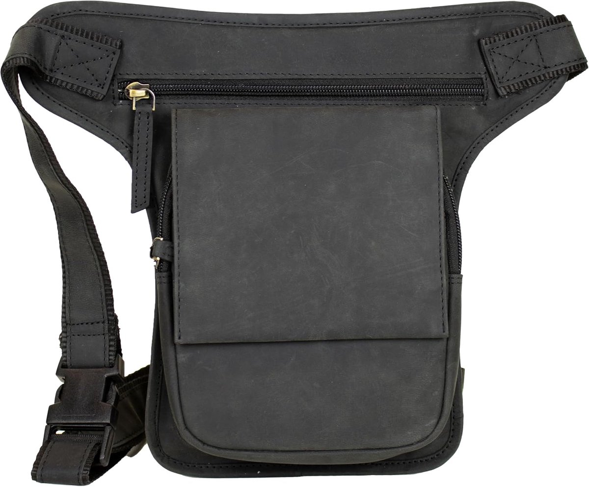 MDM Motorcycle Leather Leg Bag, Adjustable Hip and Thigh Straps, Black, motorcycle - ShopVlot