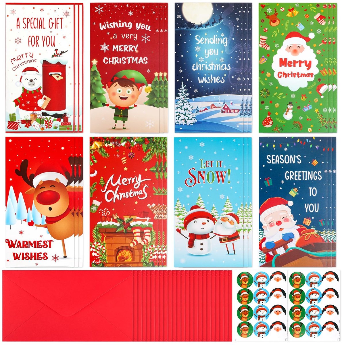 Solidchoice - Set van 24 Kerst Geld Enveloppen met Stickers