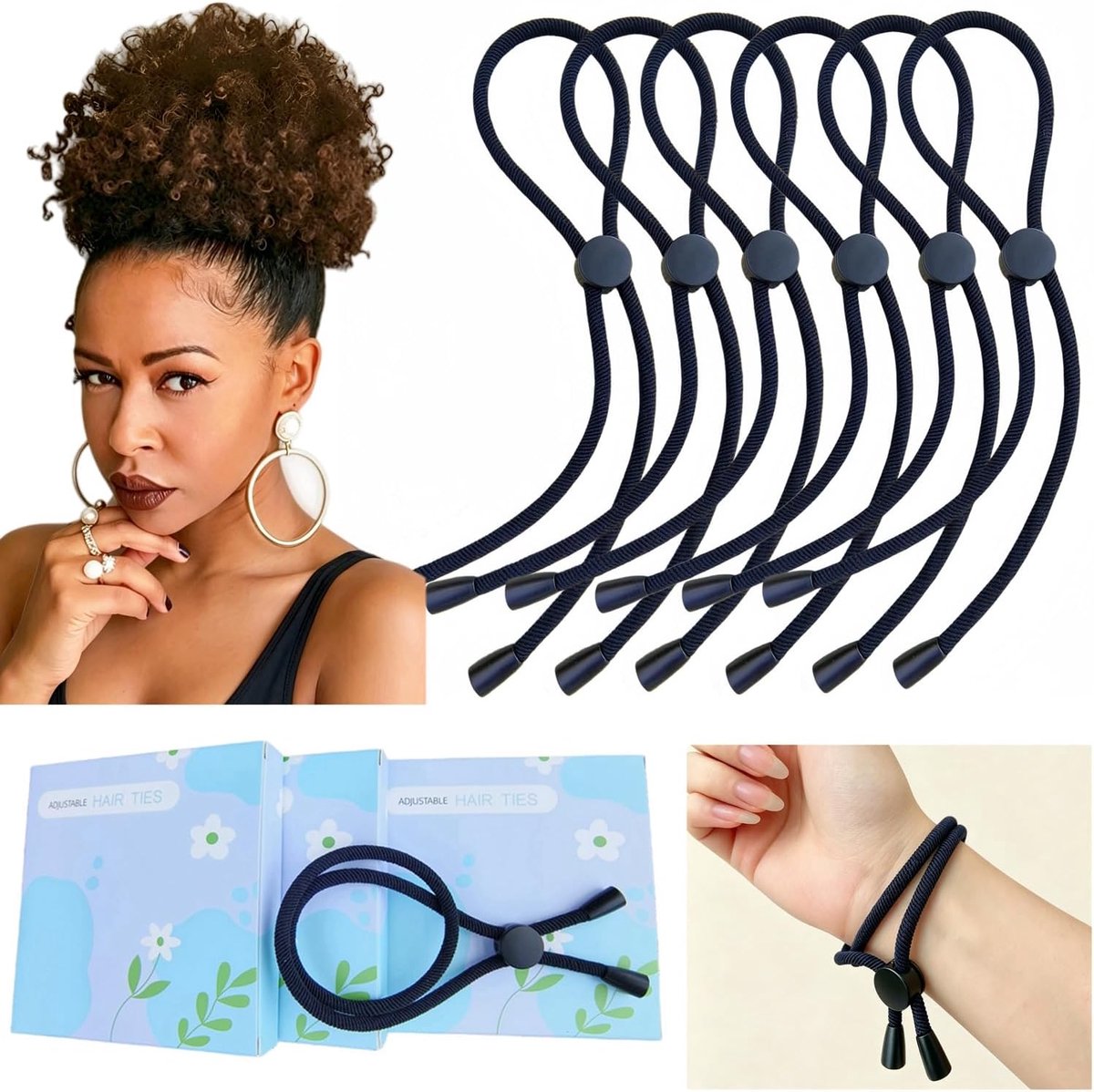 6 Pcs Adjustable Headband Hair Bands for Thick Heavy Natural Kinky Curly Hair Adjustable Sizing for Afro Puff Ponytail - ShopVlot