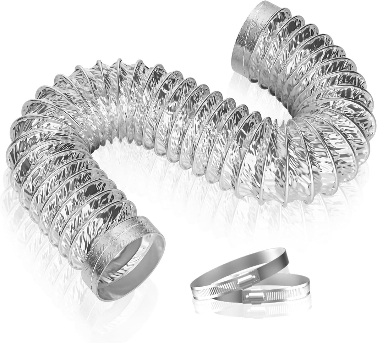 Drain Hose, Diameter 100 mm, Length 4 m, PVC Aluminium Hose, Ventilation Hose, Flexible PVC Aluminium Hose, with 2 - ShopVlot