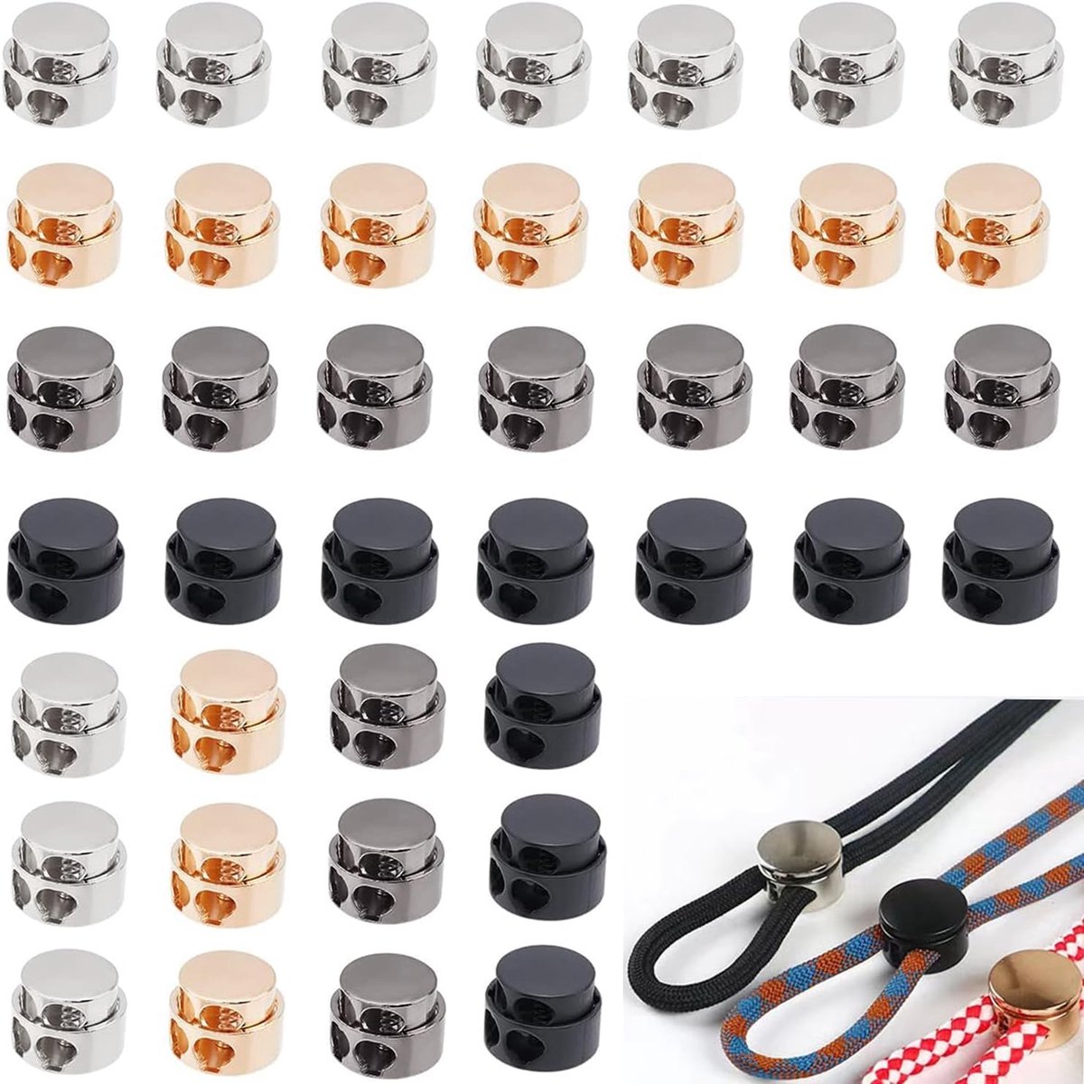 Cord Stopper 2 Holes, Metal Cord Locks 40 Pieces, Double Hole Cord Clamp Set Cord Stopper Cord Stopper Metal Cord - ShopVlot