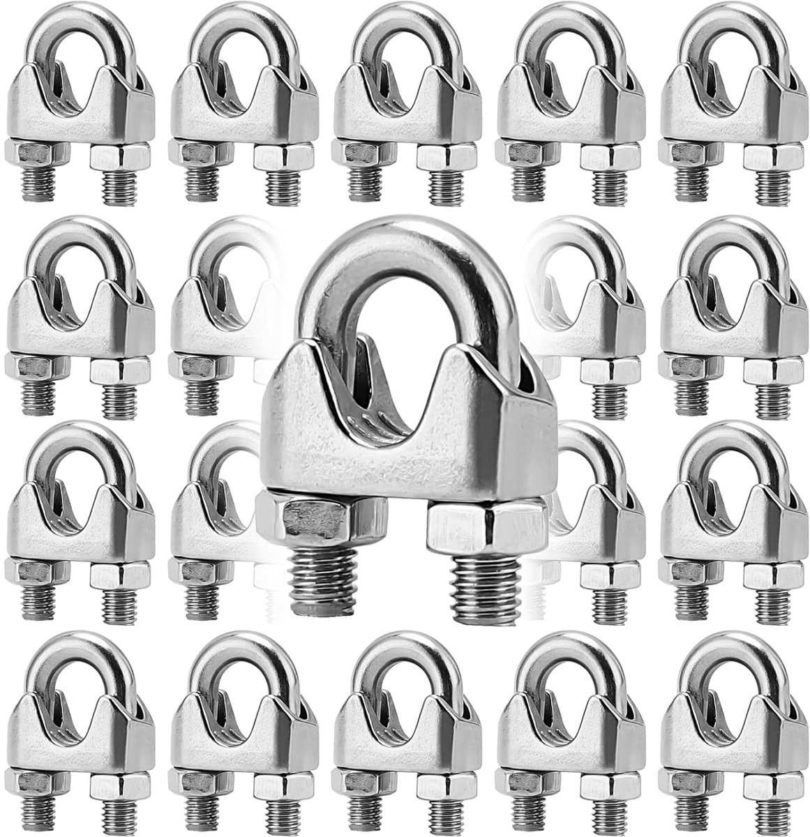 SnelShoppen - 20 stuks 3mm Draad Kabel Klemmen, M10 RVS Beugel Kabel Klemmen, U-bouten, Kabelklem voor Stalen Kabel, Draad, Silver, Duurzaam en Waterd