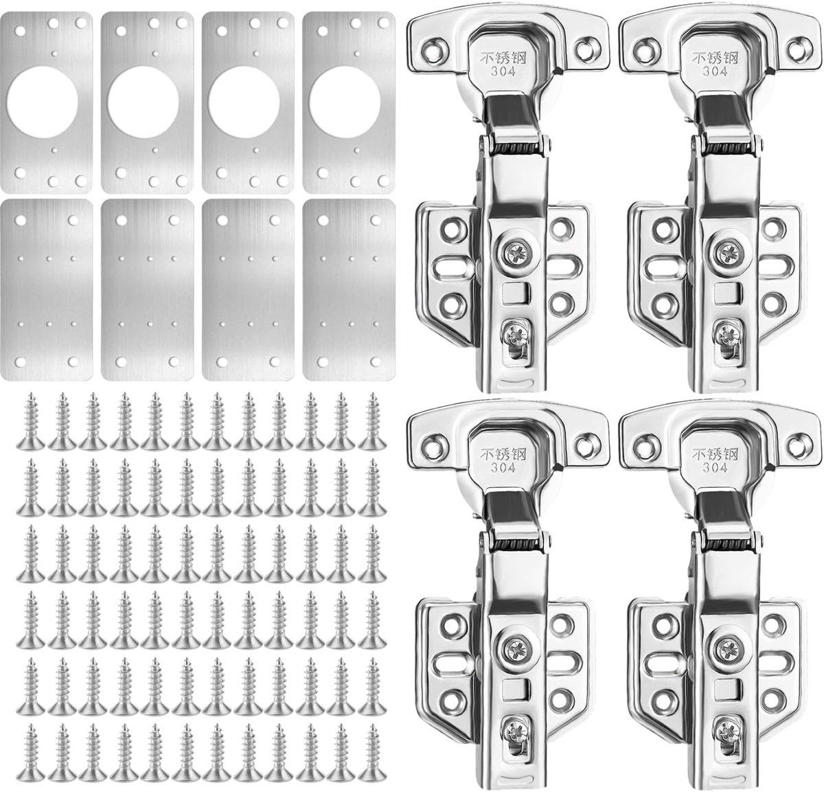 12 pieces hinge repair parts, including 4 cabinet hinges and 8 hinges, repair plate for kitchen and wardrobe cabinets - ShopVlot