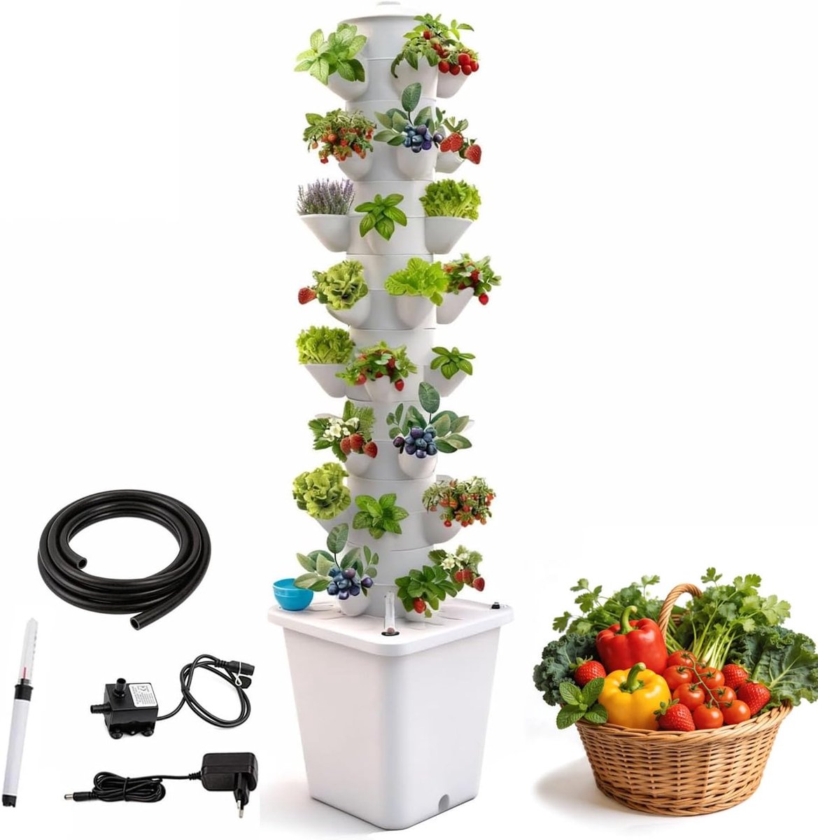 Hydroponic System, 40 Holes, 8 Level Hydroponic System with Water Tank, 10L, Water Level Indicator, Off-Ground Growing - ShopVlot