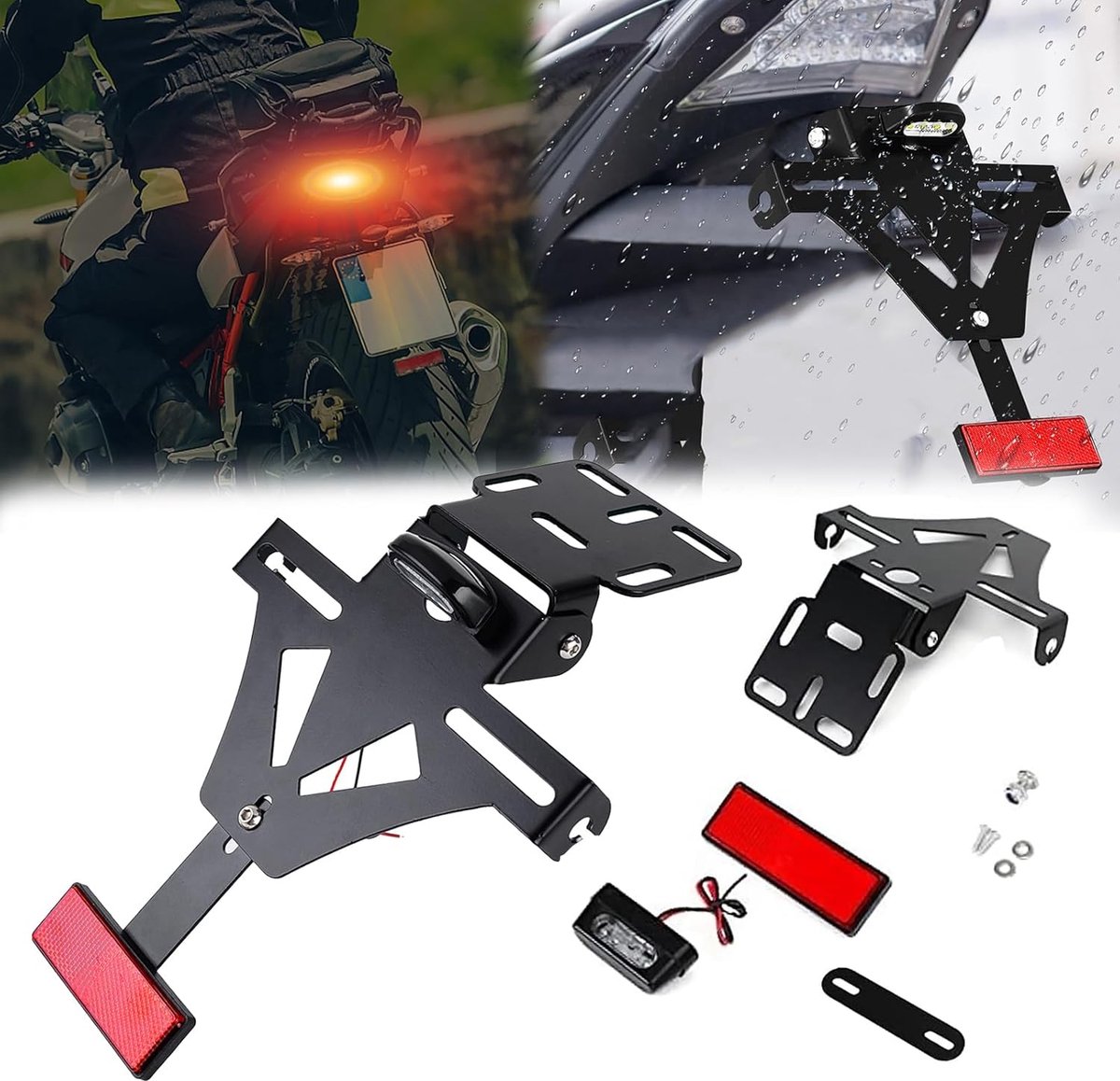 License Plate Holder For Motorcycle, Adjustable Universal License Plate For Motorcycle With Rear Light And Reflector - ShopVlot