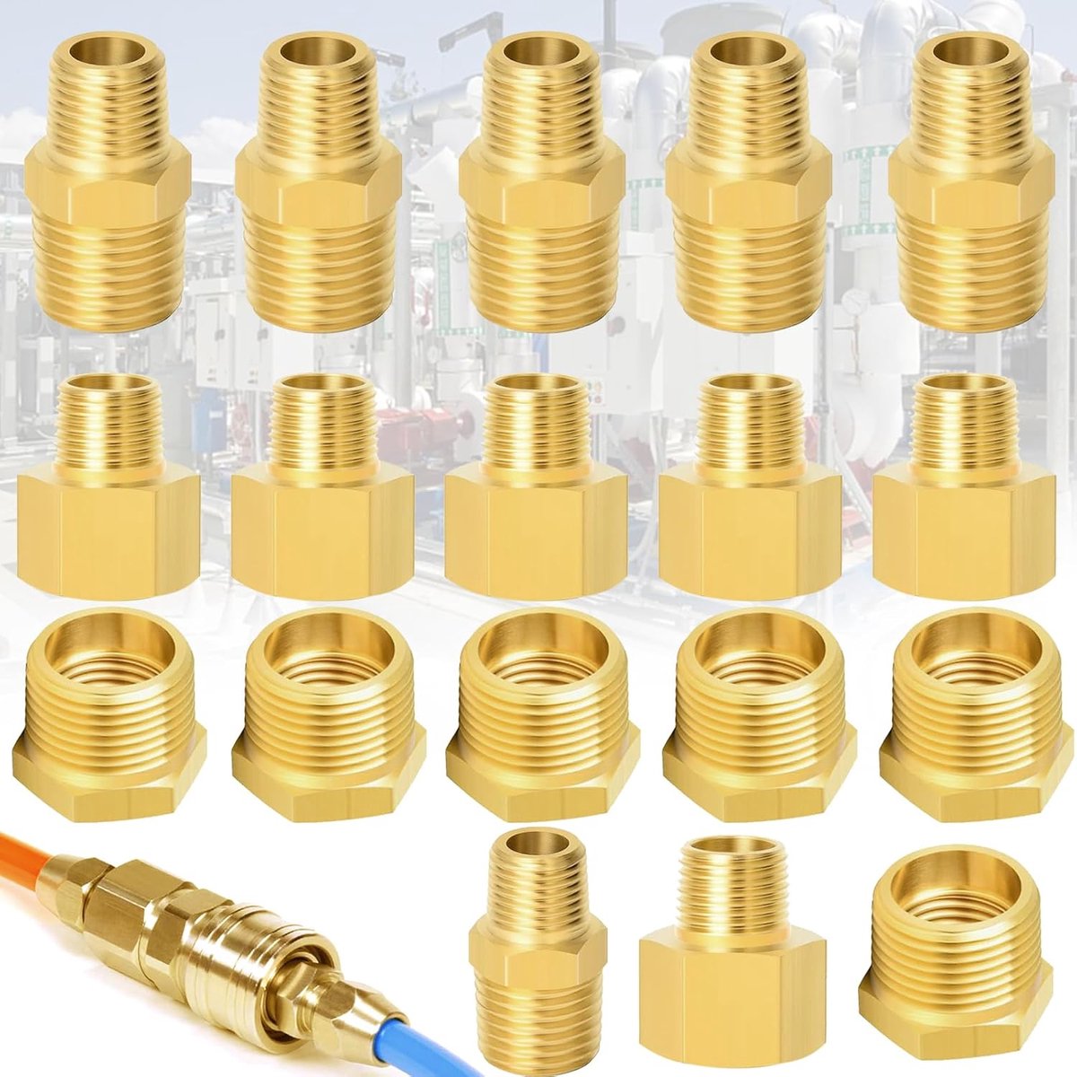 18Pcs 1/8" To 1/4" Brass Hex Nipple & Hex Reducer - Inner And Outer Thread Bsp Wire & Hex Socket For Converting Tube - ShopVlot