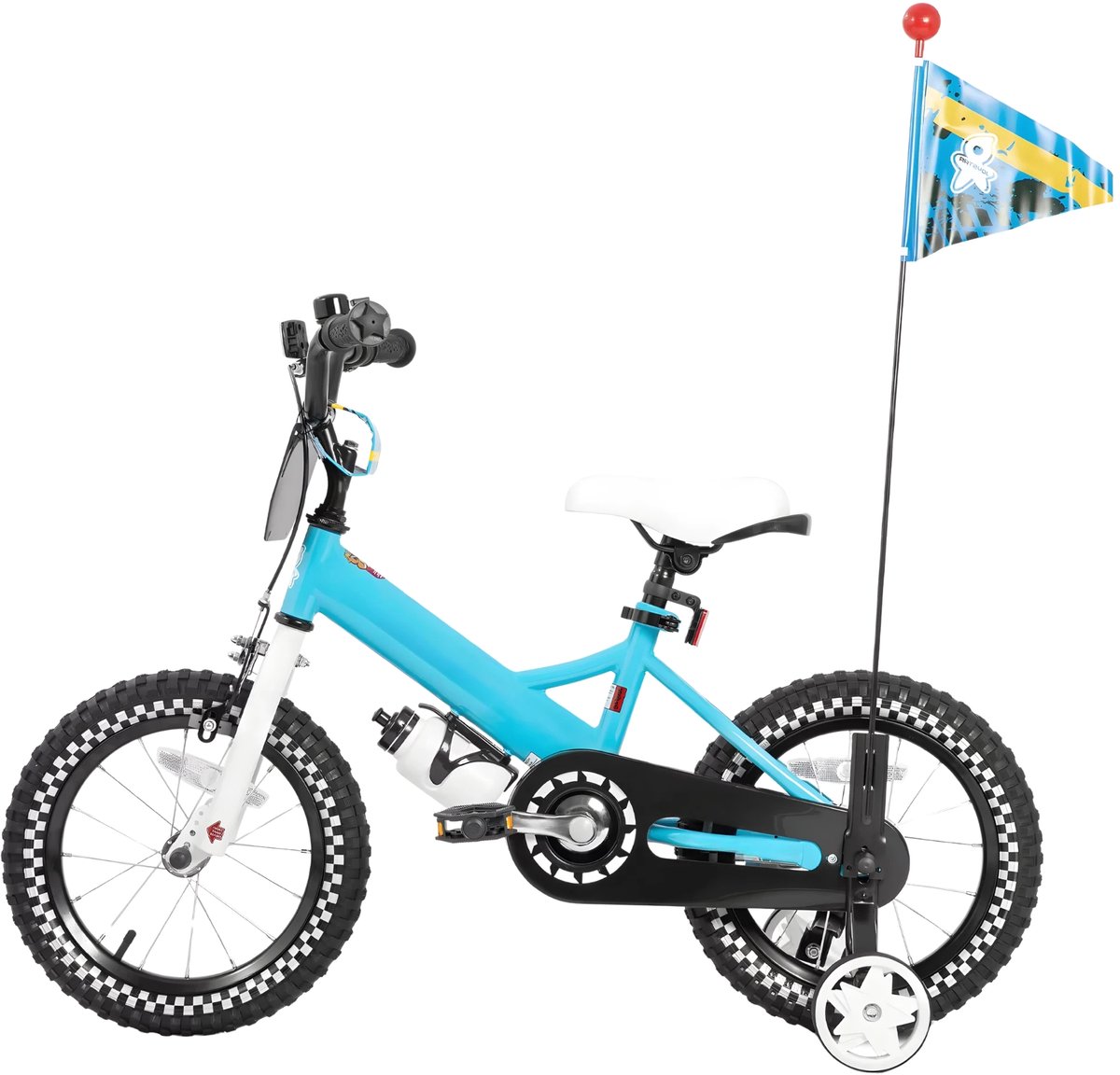 Kinderfiets – Voor meisjes 2–7 jaar – Met poppenfietszadel, streamers, vlag en nummerplaat – Blue-16 Inch