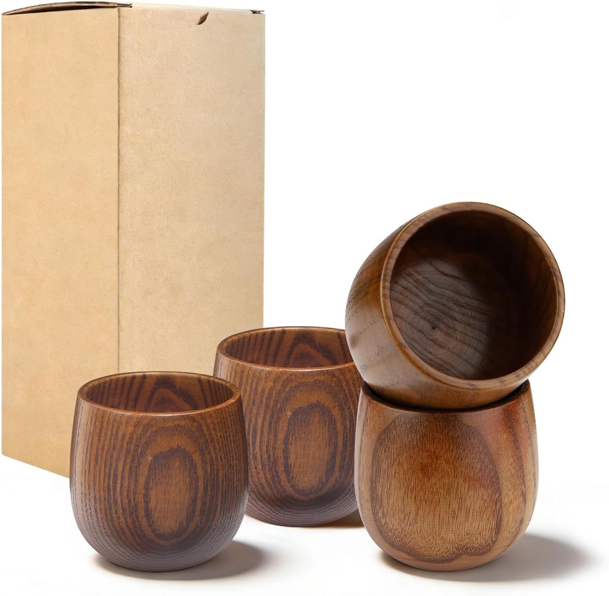 4 stuks houten whiskyglasset, handgemaakte originele whiskybeker, houtnerf drinkbeker, ouderwetse geschenken voor - ShopVlot