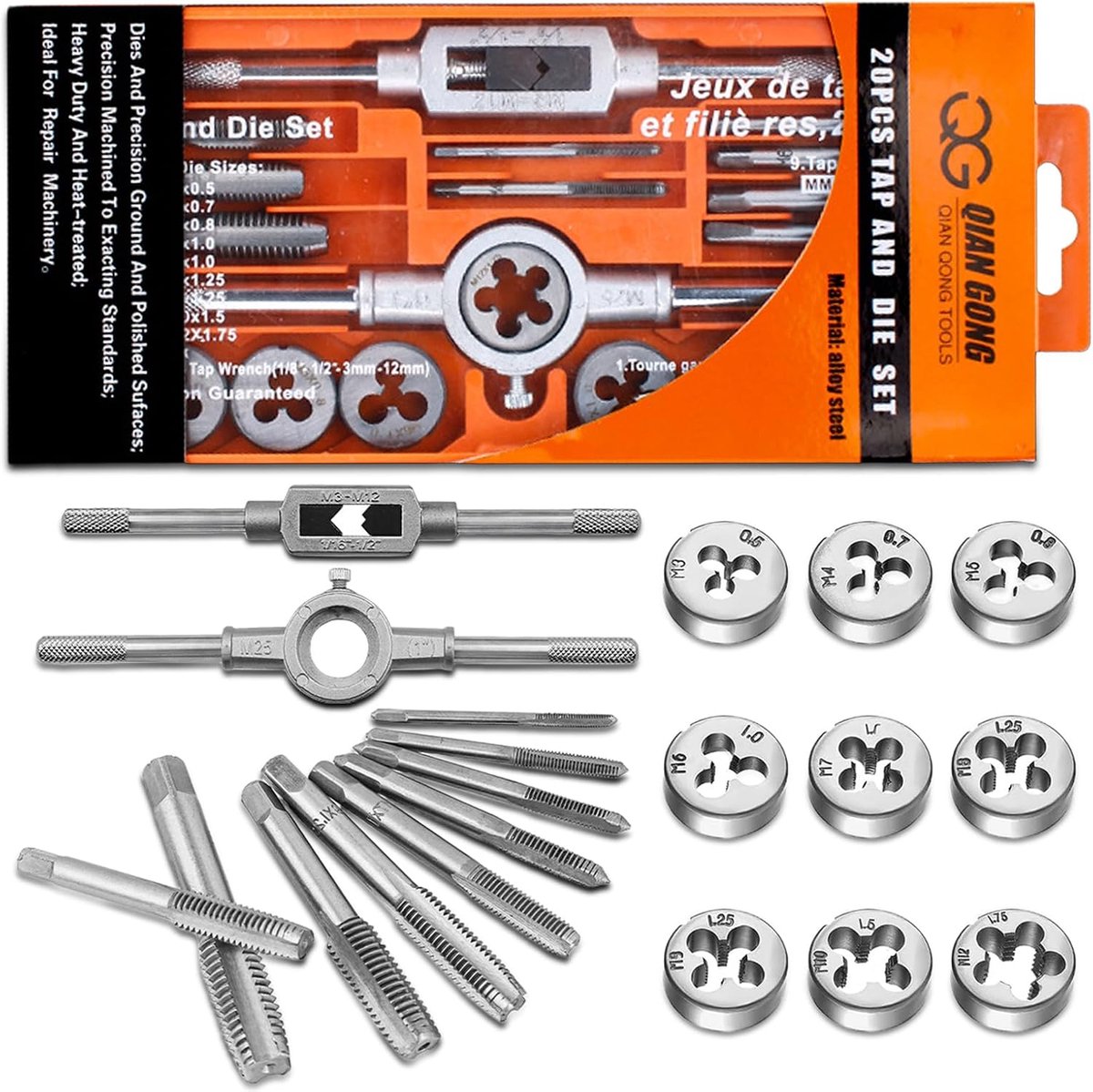 20pcs Thread Cutters, Alloy Steel, M3-M12, Tap and the Threaded Tap Set, Accessories for Cutting Outer and Female - ShopVlot