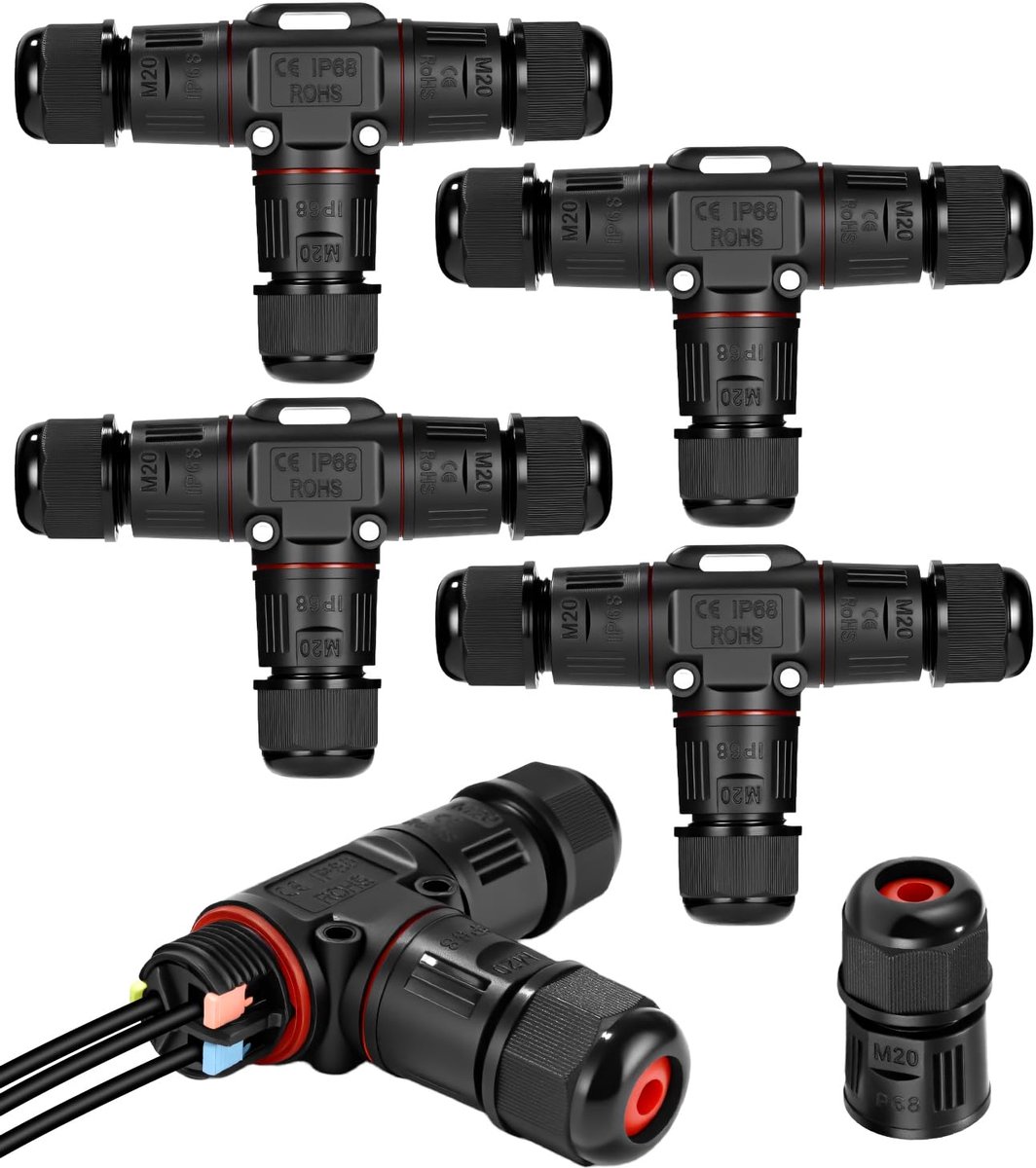 Pack of 4 Cable Connectors Waterproof 3-Pin IP68 Ground Cable Junction Box Waterproof 3-Way Cable Connector Waterproof - ShopVlot