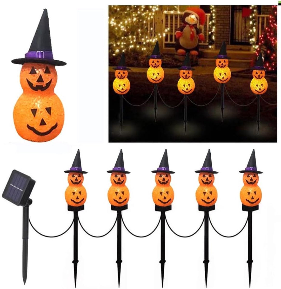 5 Pack LED Outdoor Solar Grounded Snowman Decorative Lights, Waterproof Solar Courtyard Cute Black Hat Snowman - ShopVlot