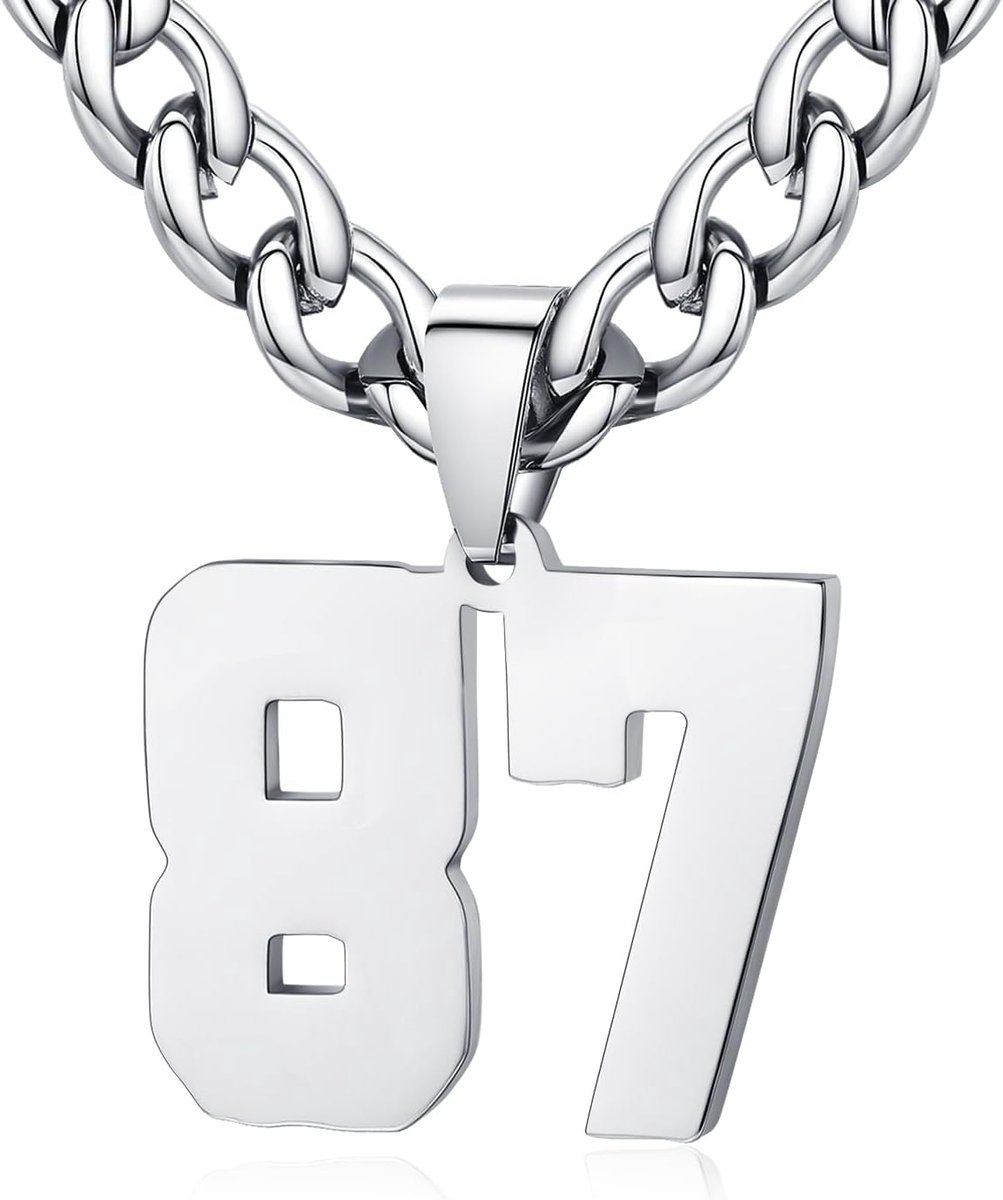 Mens Ladies Stainless Steel 0-99 Number Pendant Lucky Number Jersey Number Athlete Necklace Personalized with 6mm Wide - ShopVlot
