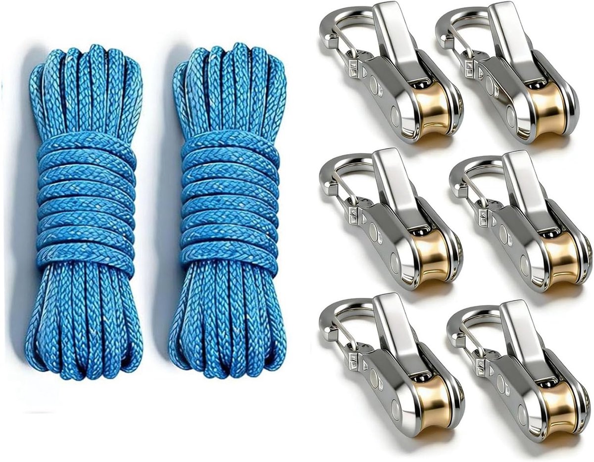 Topiky Retractable Rope with Buckle with 2 Ropes and 6 Roller Tensioners, Adjustable Lifting Pulley Cord Hanger - ShopVlot