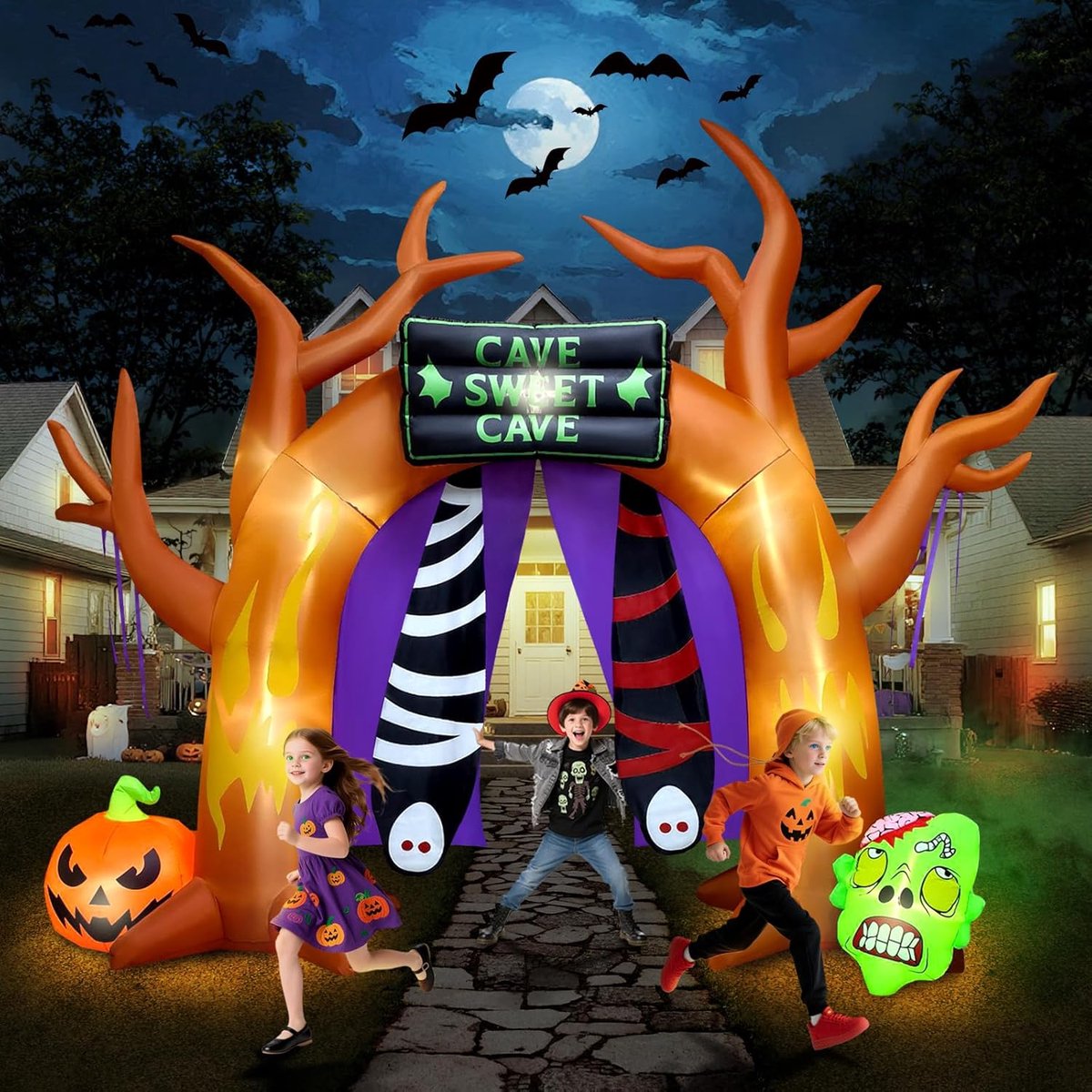 Kalolary 10FT Inflatable Halloween Tree Arch Decoration, Giant Inflatable Arch Decoration with Pumpkin Ghost Curtain - ShopVlot