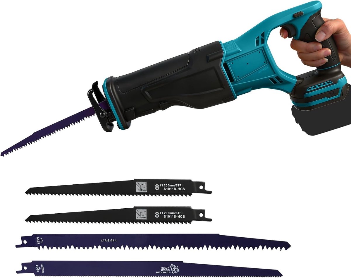 Accureciprozaag voor Makita 18 V, 3500 rpm, accureciprozaag met variabele snelheid met 4 zaagbladen voor het zagen van - ShopVlot