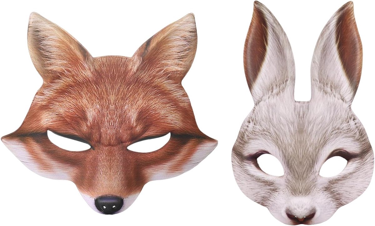1 fox mask and 1 rabbit mask, animal mask, photo props, masquerade mask, animal costume accessories. - ShopVlot