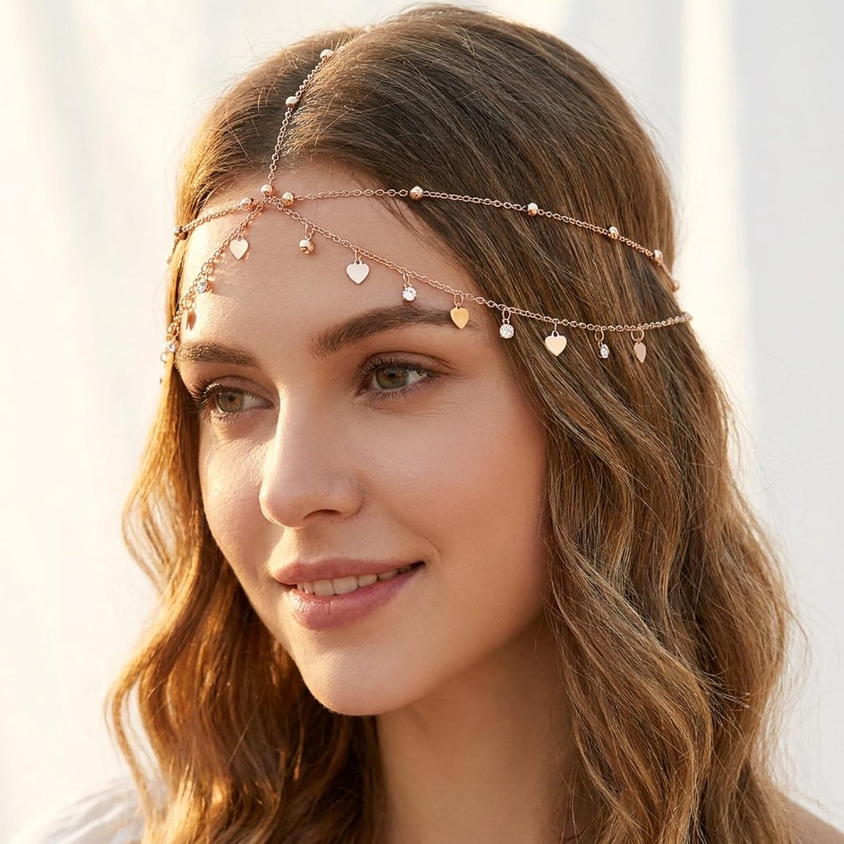 Godin Gold Rhinestone Love Hair Chain Sequin Headdress Boho Tassel Hair Chain Jewellery Wedding Bride Festival Costume - ShopVlot