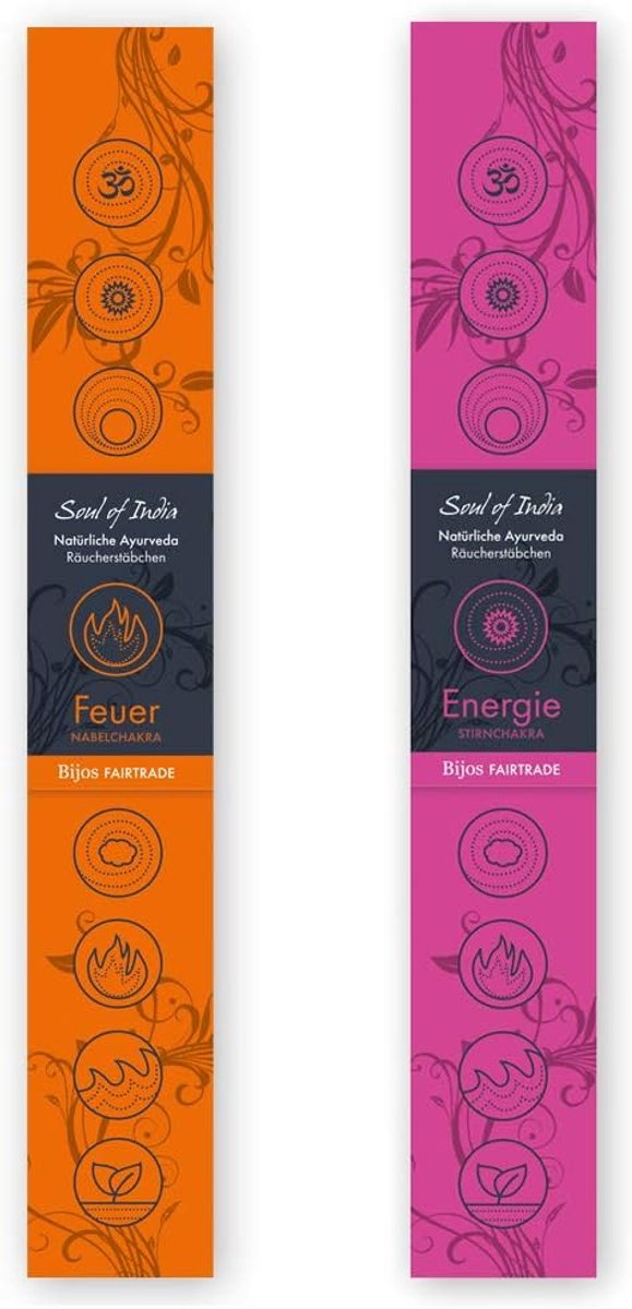 Indian Incense Sticks Set of 2 Soul of India Fair Trade: Fire and Energy, 1 Pack of 14 Sticks - ShopVlot