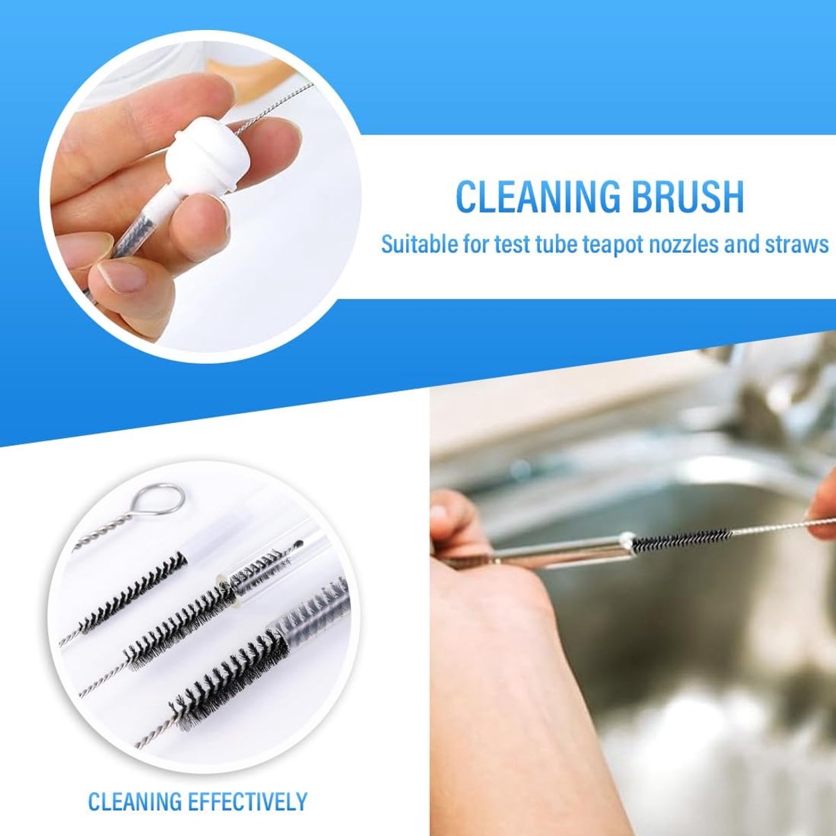 10 Pcs Stainless Steel Tube Brushes (Black) Straws Bottle Milk Hose Nylon Test Tube Tea Pots Beverages Straws - ShopVlot