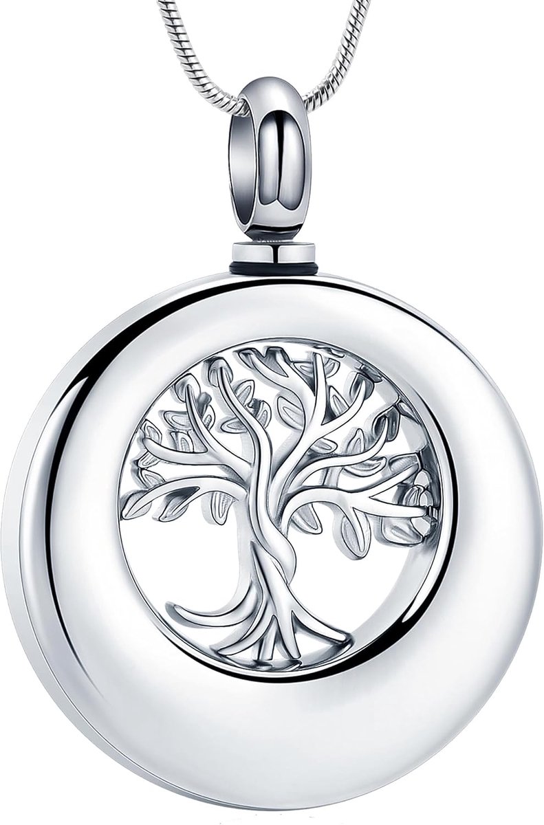 Urn Necklace for Women Men Circle Tree of Life Eternity Memorial Pendant Ash Cremation Jewelry - ShopVlot