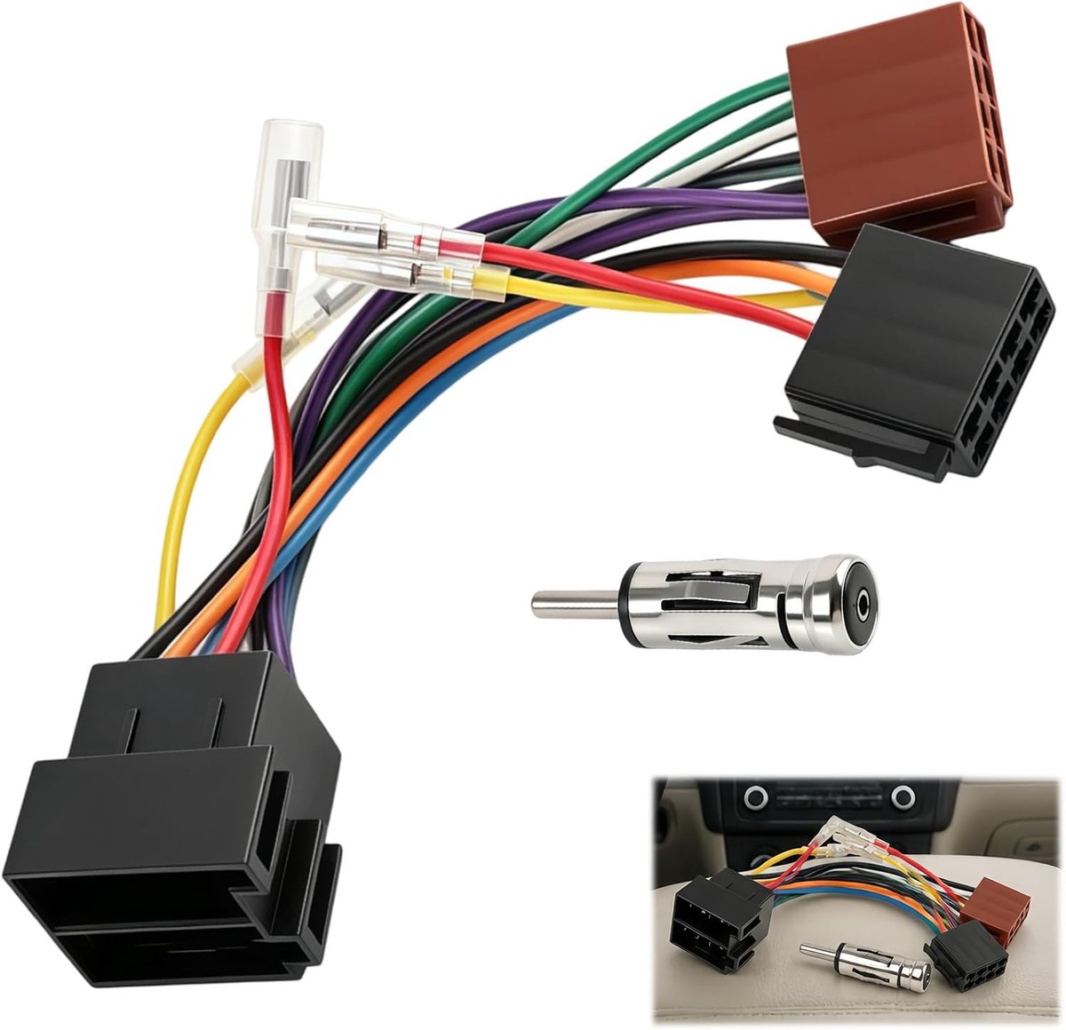 ISO 16-polige autoradio-adapterkabel, kabelboom met ISO-stekker vrouwelijk en mannelijk, DIN-antenne-adapterset - ShopVlot