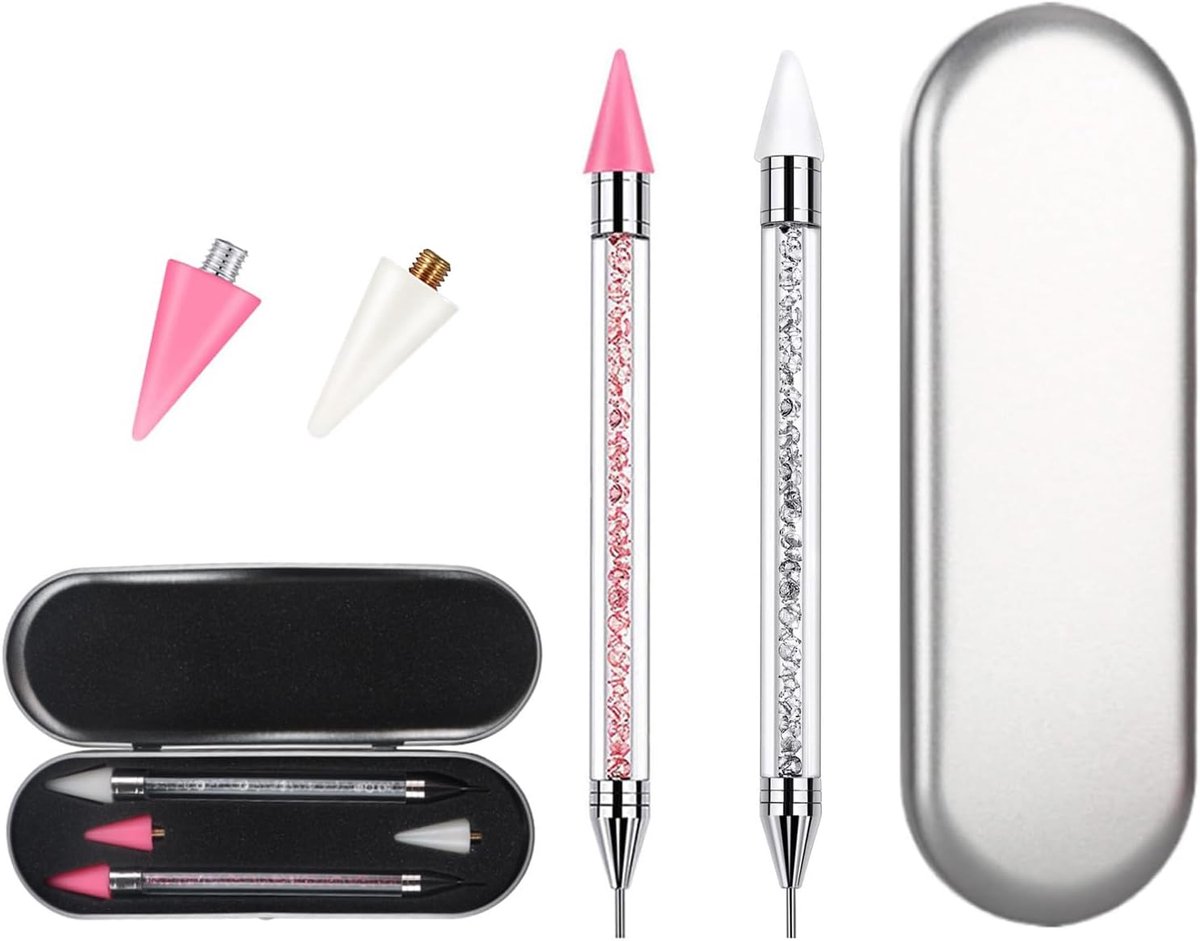 2 Pack Double-Sided Nail Rhinestone Picker Point Pens with 2 Extra Wax Heads, Ergonomic Nail Art Crafts, DIY Nail Art - ShopVlot