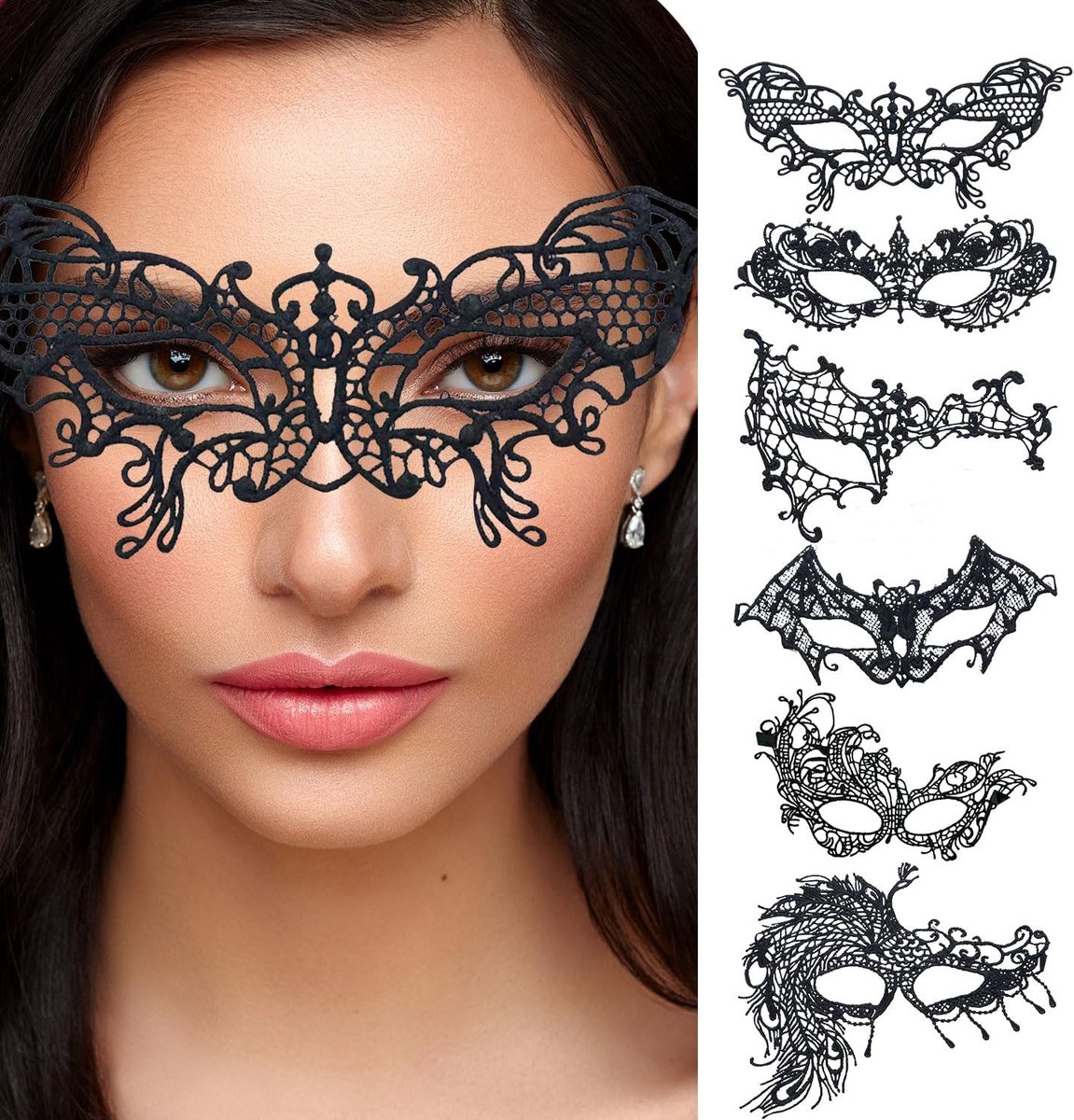 Maskers voor vrouwen 6-pack - zwarte kant - met borduursel - ideaal voor carnaval - ShopVlot