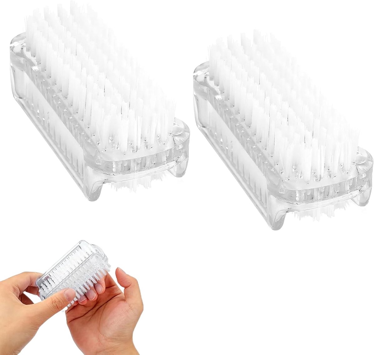 Dubbelzijdige nagelborstel 2 stuks - transparante handborstel - voor effectieve nagelreiniging - ShopVlot
