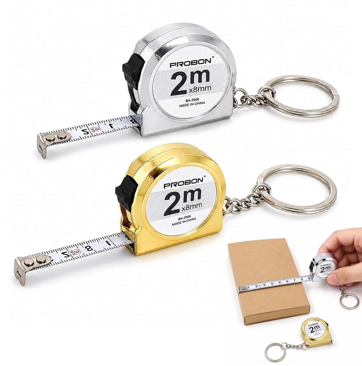 Meetlint 2 m - mini-meetlint met sleutelhanger - goud en zilver - ideaal voor thuis en kantoor - ShopVlot