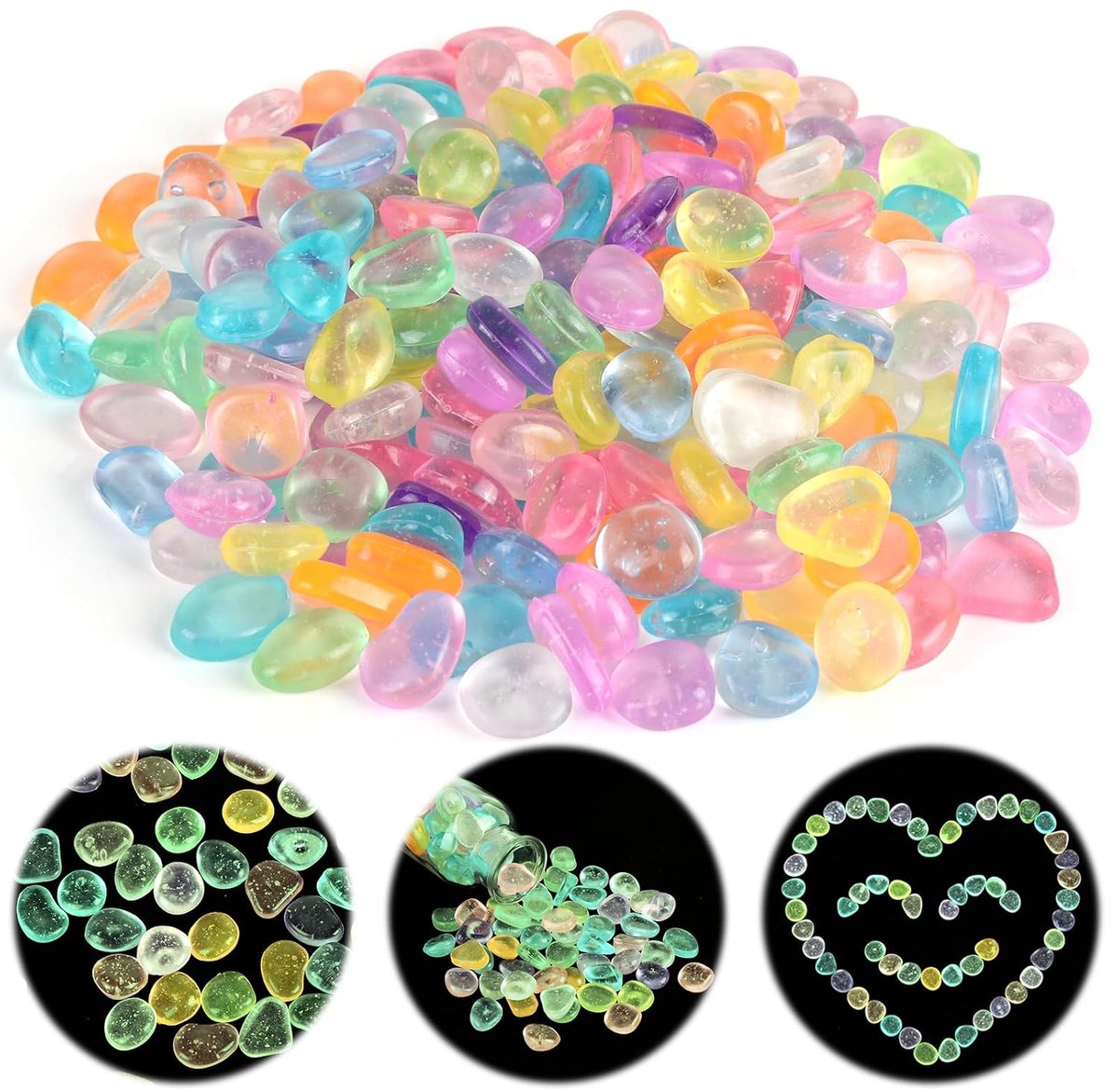 Lichtgevende stenen 200 stuks - 2 cm - kleurrijk - decoratieve stenen voor tuin en aquarium - ShopVlot