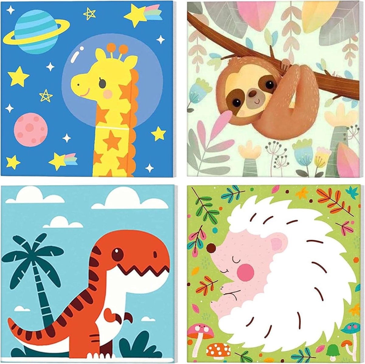 Schilderen op Nummer Set van 4 - Schattige Dieren - Inclusief Houten Lijst - Creatieve DIY voor Volwassenen - ShopVlot
